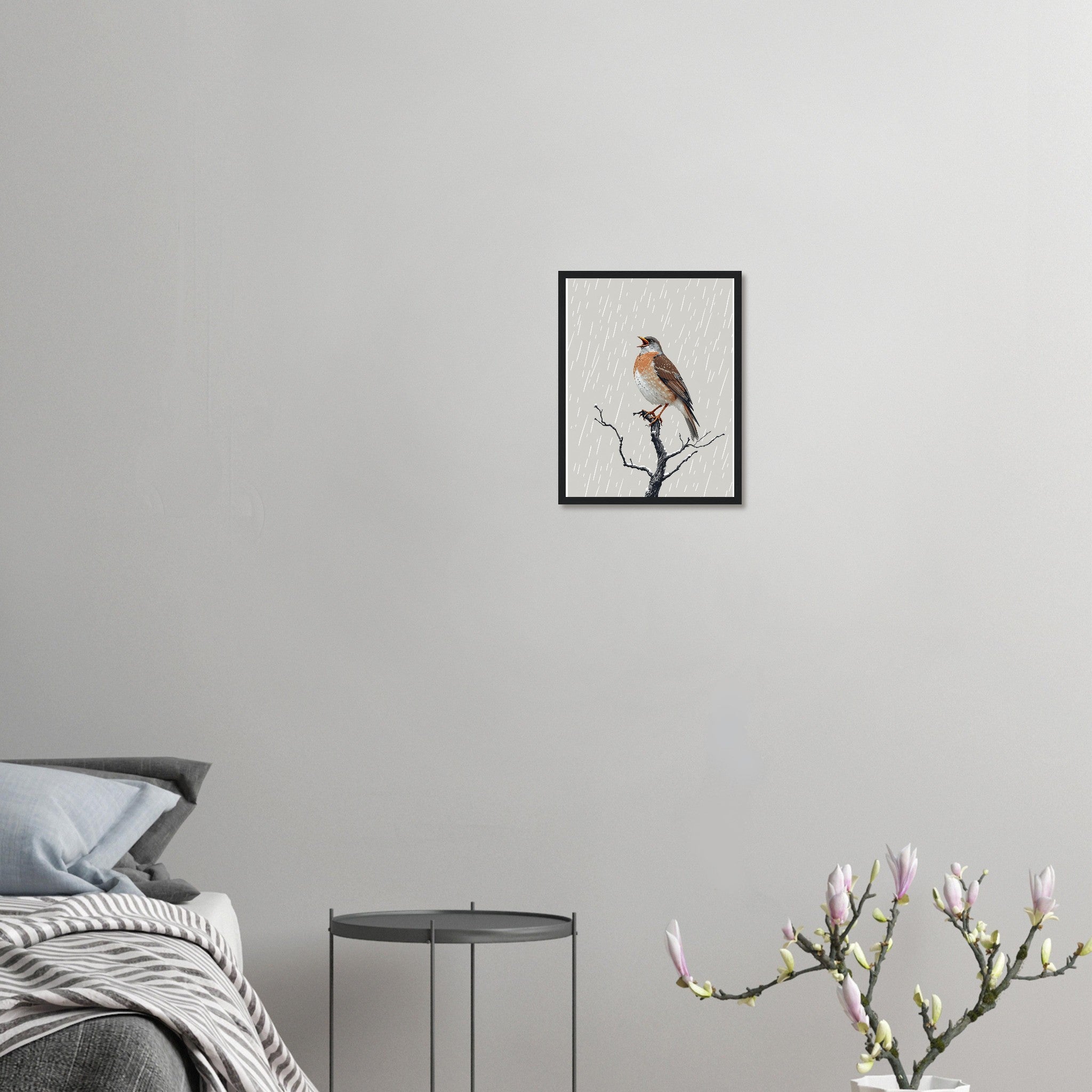 Mistle Thrush Singing Storm Framed Art Print — detail view | Wild Thread Co