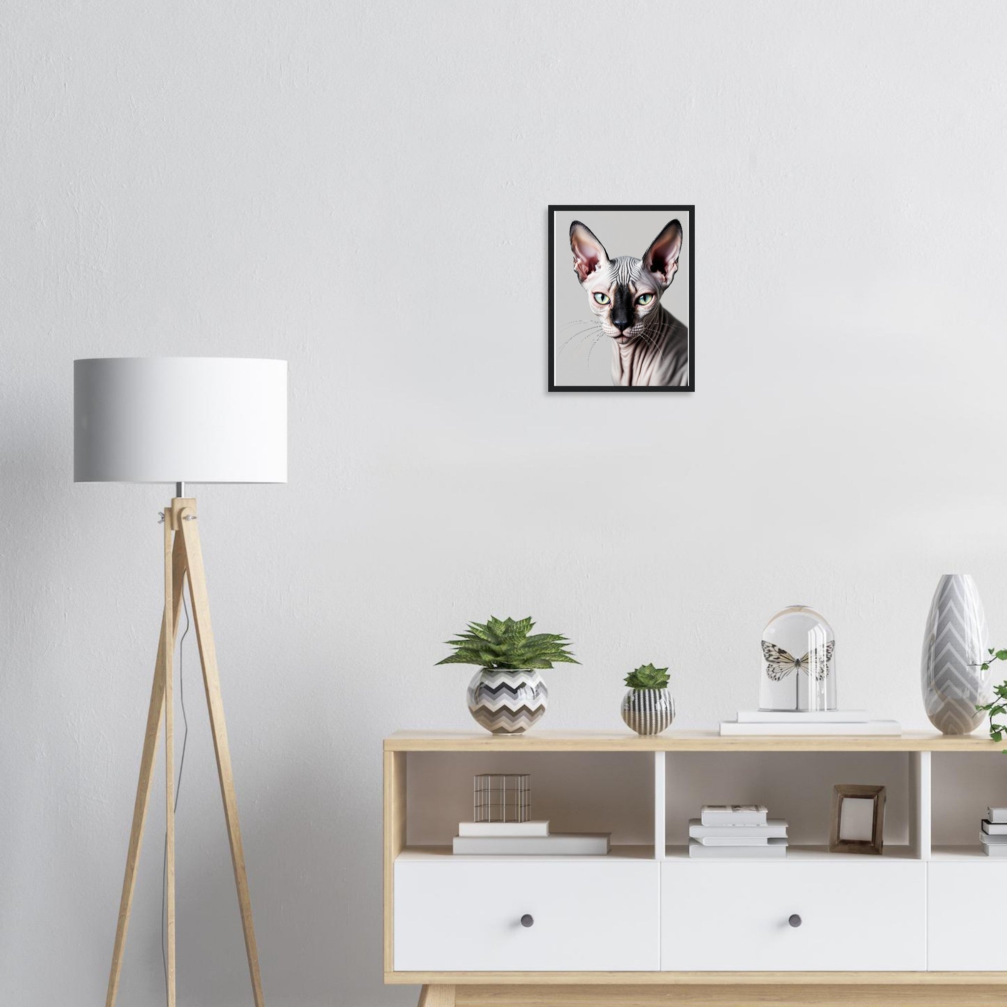 Sphynx Cat Portrait Framed Art Print — detail view | Wild Thread Co