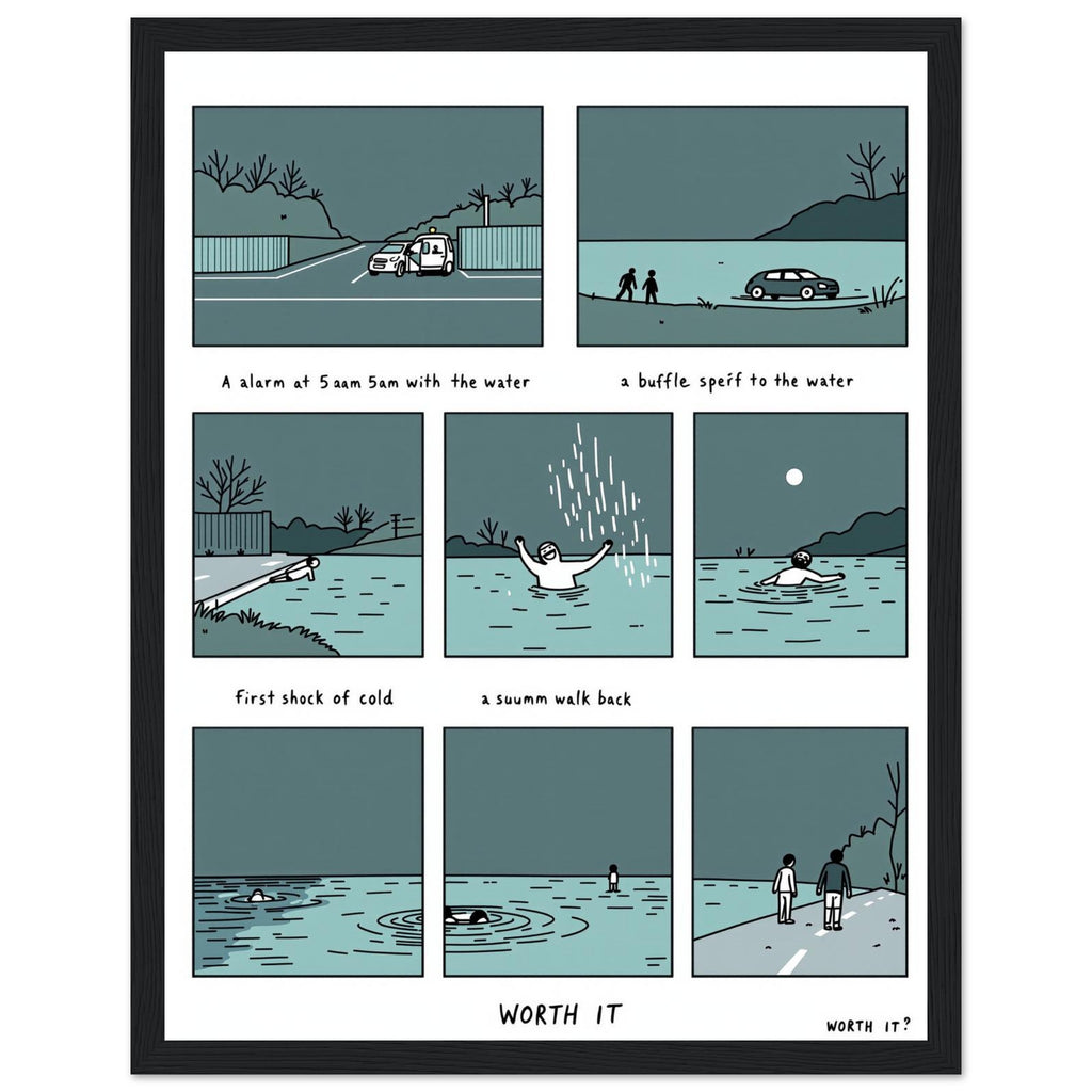 Gorpcore Wild Swimming Morning Ritual Framed Print Wall Art Ready to Framed Art Print — detail view | Wild Thread Co