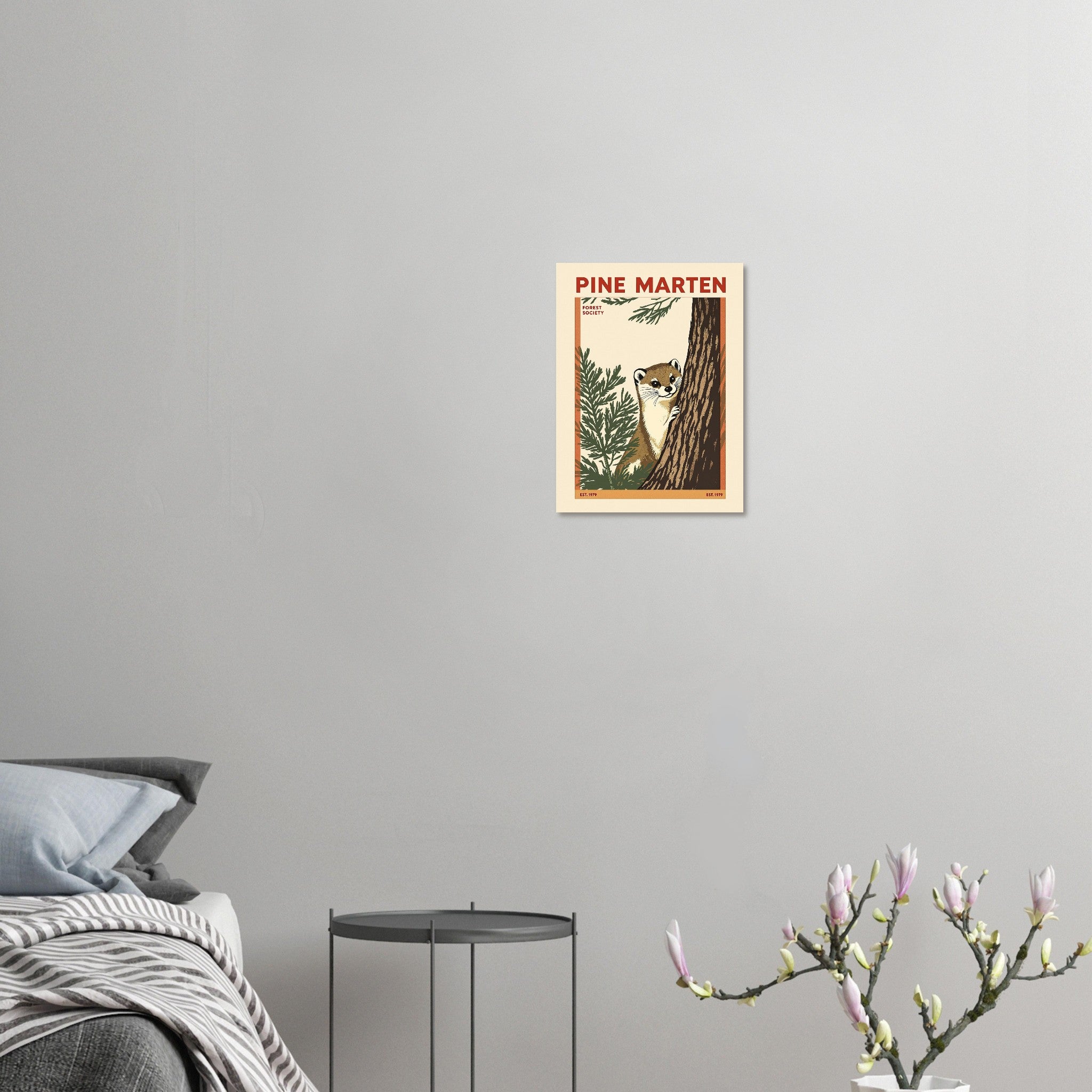 Pine Marten Vintage Travel Poster Art Print — detail view | Wild Thread Co