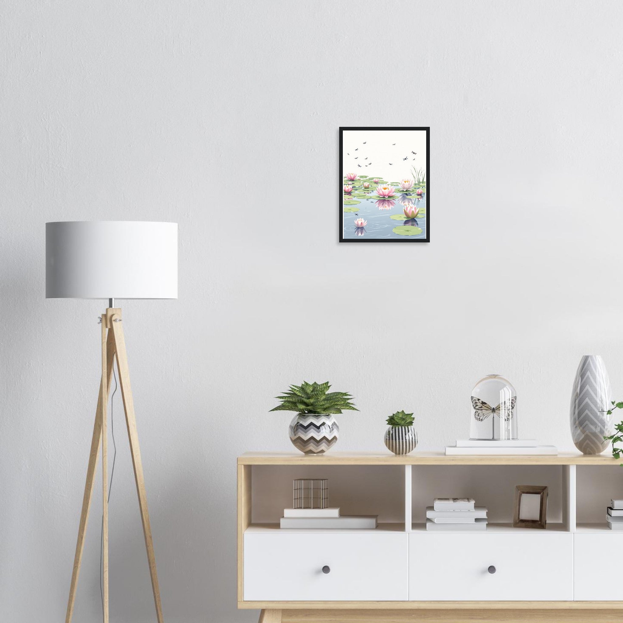 Water Lily Dragonfly Village Pond Print Material — detail view | Wild Thread Co
