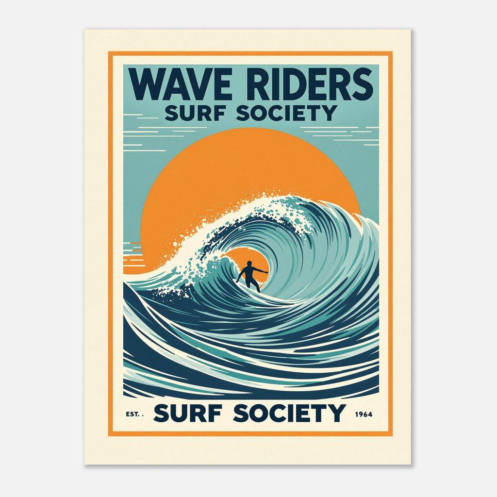Wave Riders Vintage Travel Poster Art Print — detail view | Wild Thread Co