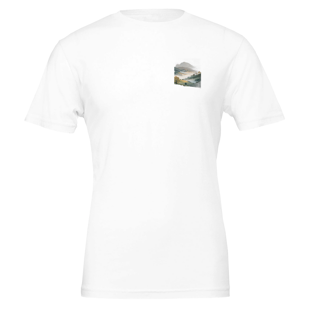 Morning Mist Valley Farm T-Shirt — detail view | Wild Thread Co
