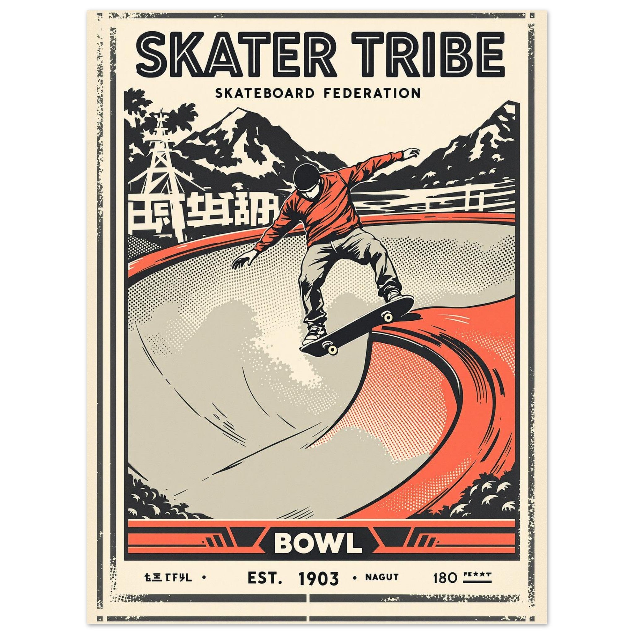 Skater Tribe Vintage Travel Poster Art Print — detail view | Wild Thread Co