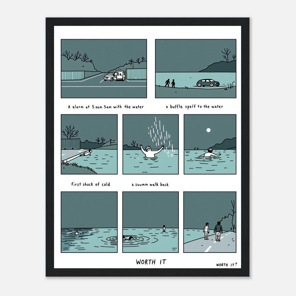 Gorpcore Wild Swimming Morning Ritual Framed Print Wall Art Ready to Framed Art Print — detail view | Wild Thread Co