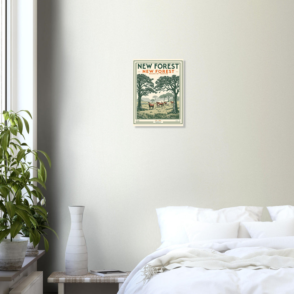 New Forest Vintage Travel Poster Art Print — detail view | Wild Thread Co