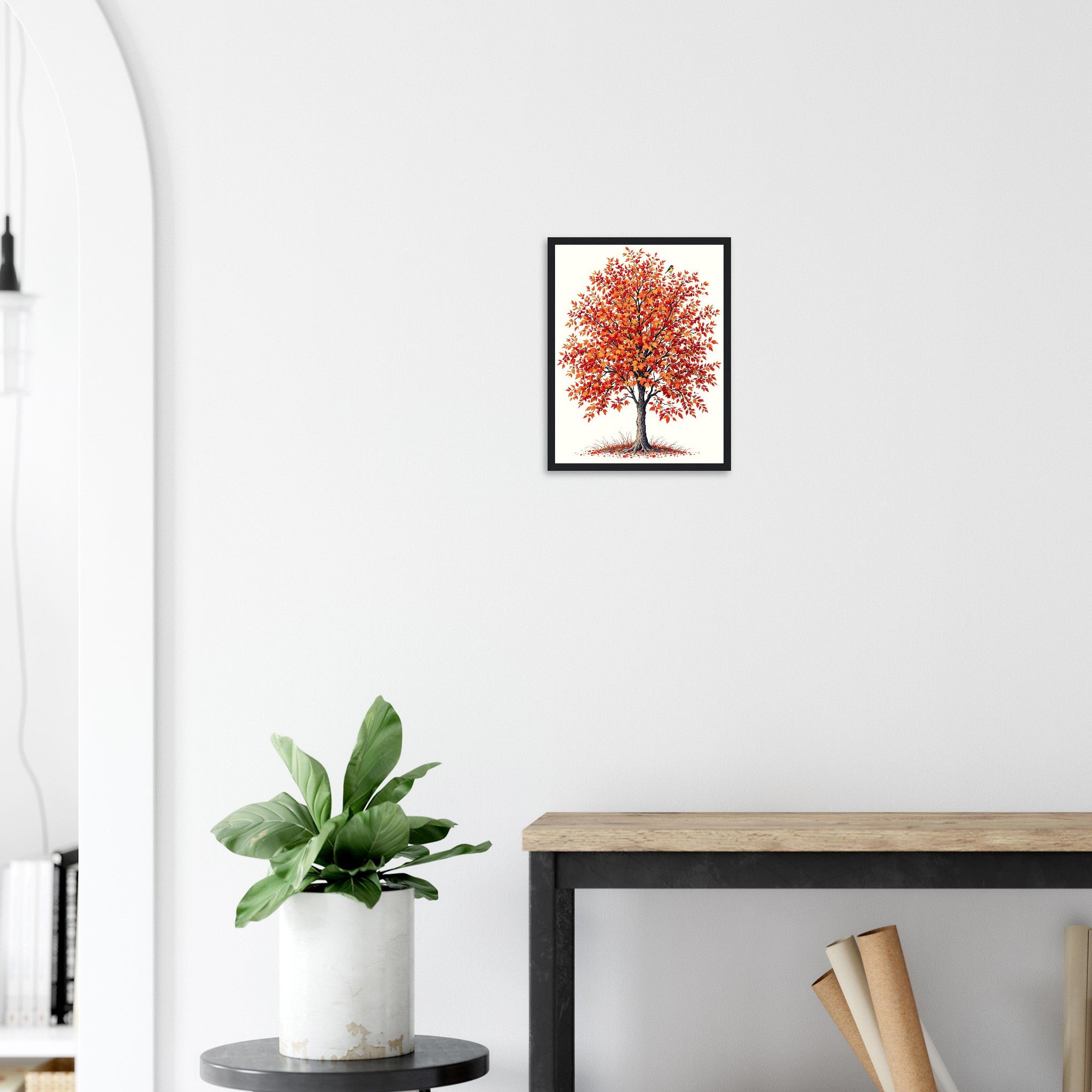 Rowan Red Berry Autumn Fieldfares Framed Art Print — detail view | Wild Thread Co