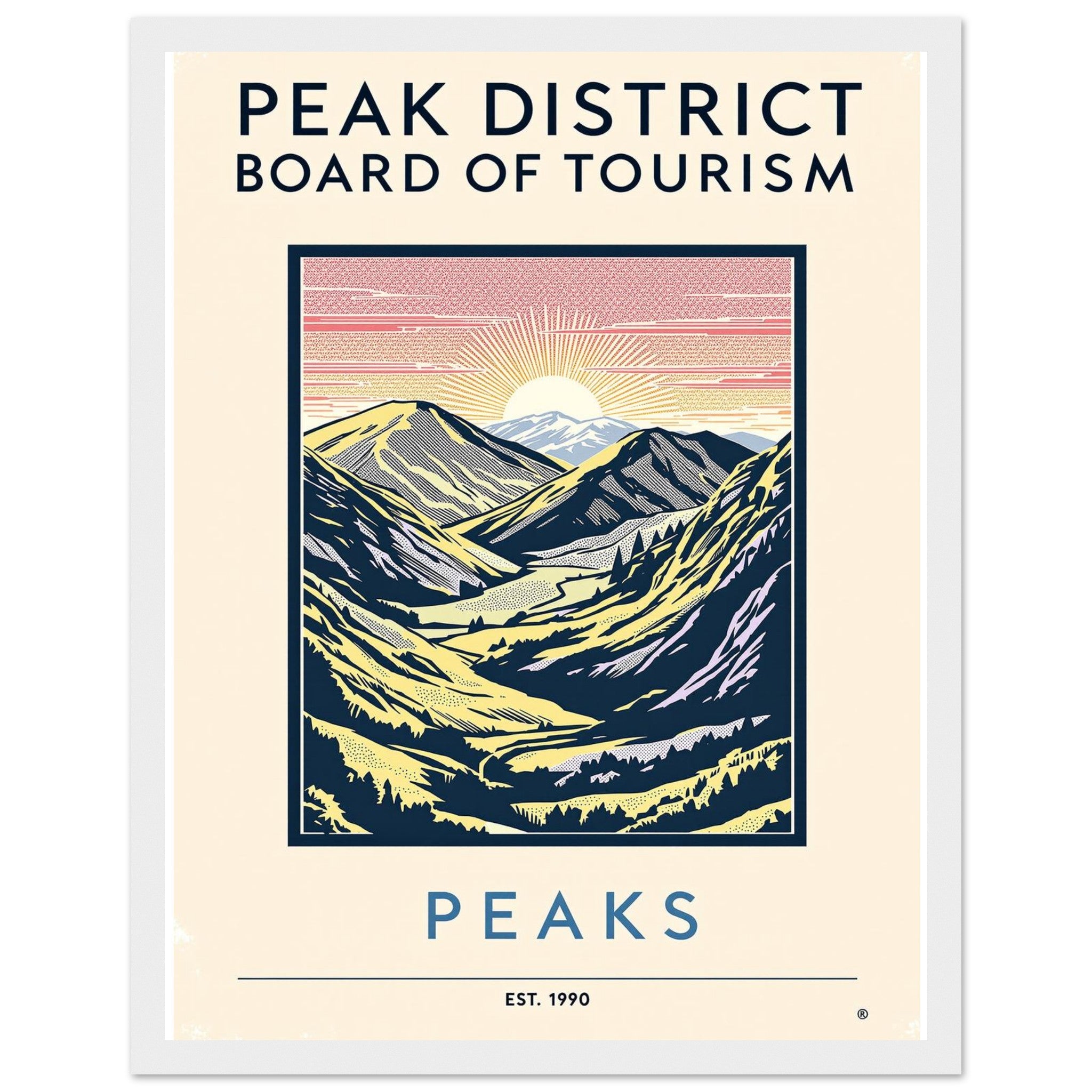 Peak District Vintage Travel Poster Framed Art Print — detail view | Wild Thread Co