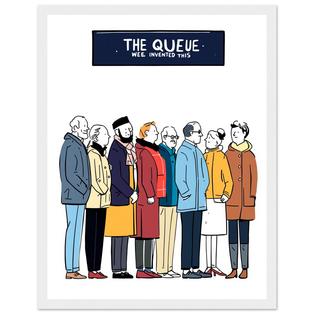 Queue As Institution Framed Print Wall Art Ready to Hang UK Framed Art Print — detail view | Wild Thread Co