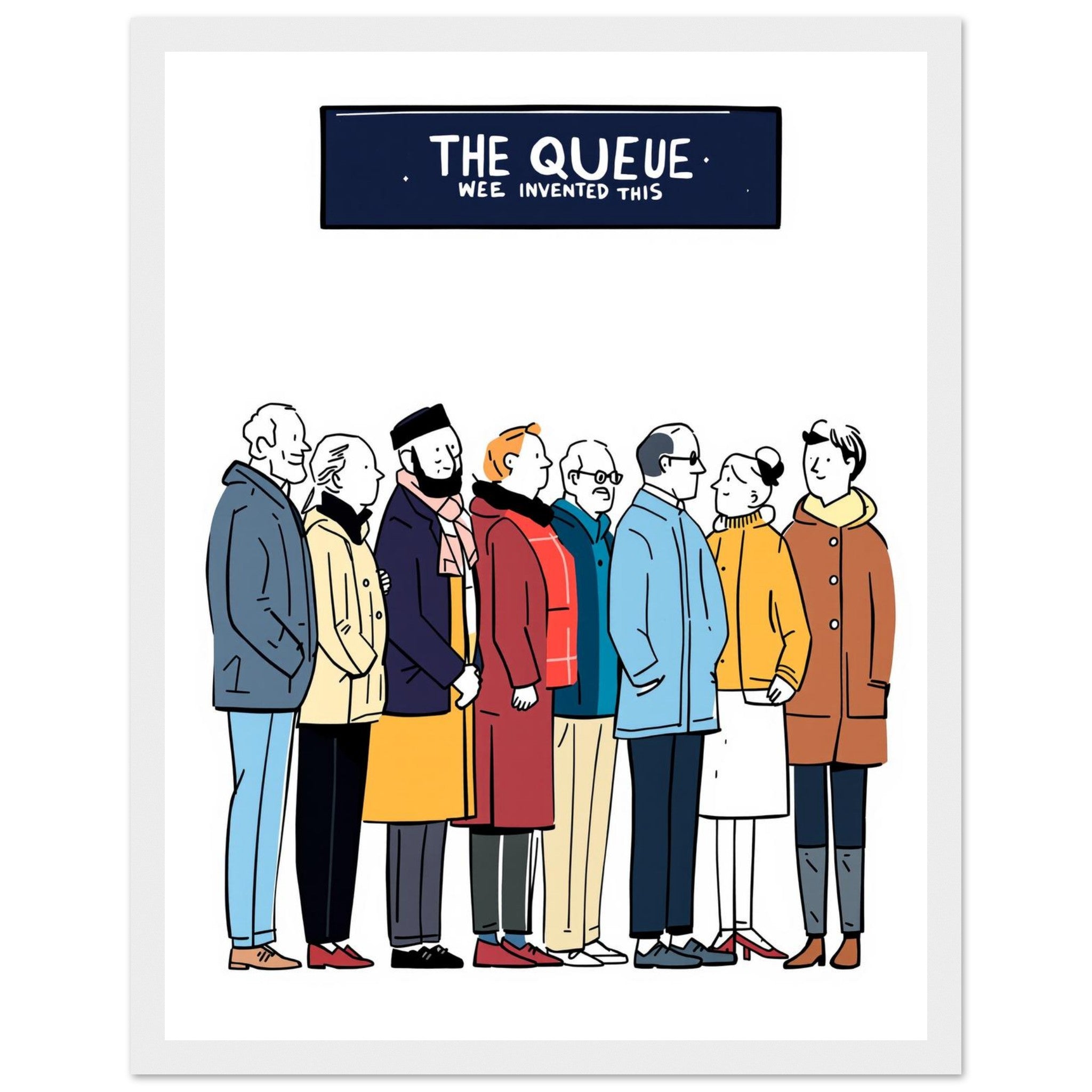 Queue As Institution Framed Print Wall Art Ready to Hang UK Framed Art Print — detail view | Wild Thread Co