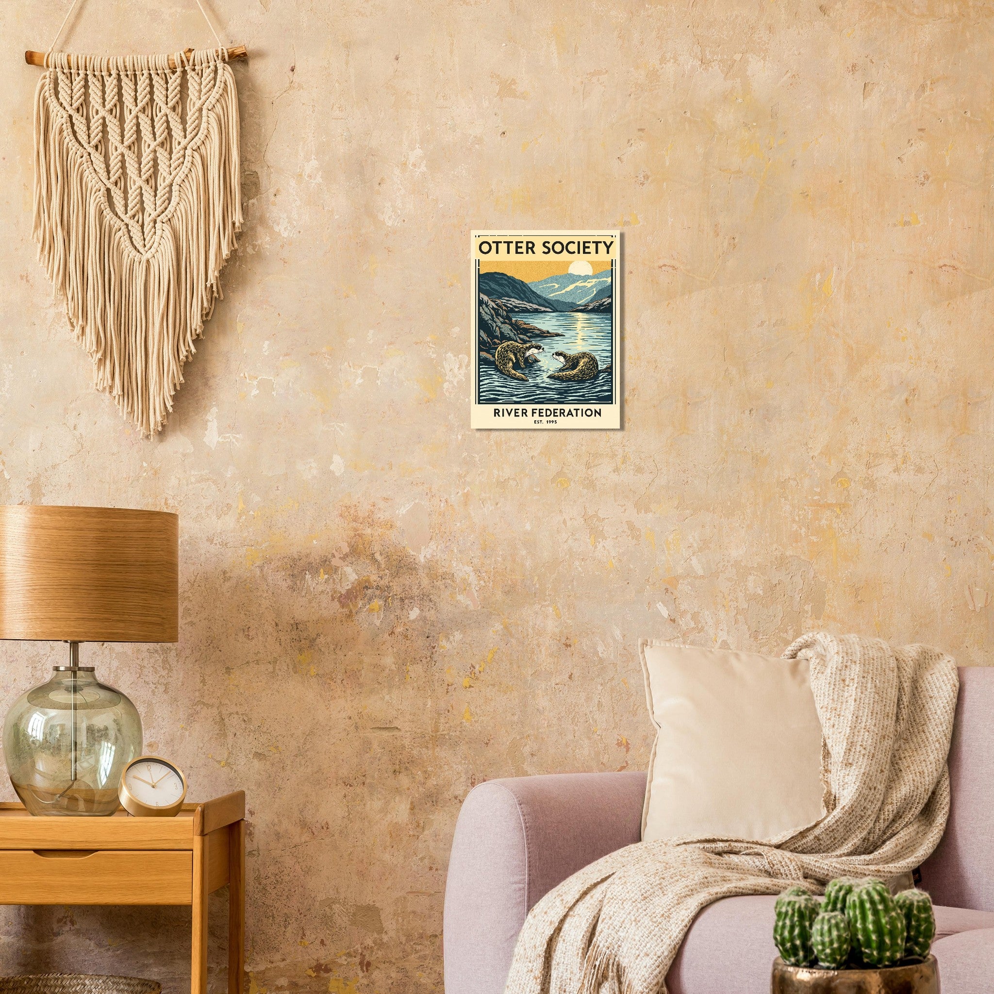 Otter Society Vintage Travel Poster Art Print — detail view | Wild Thread Co