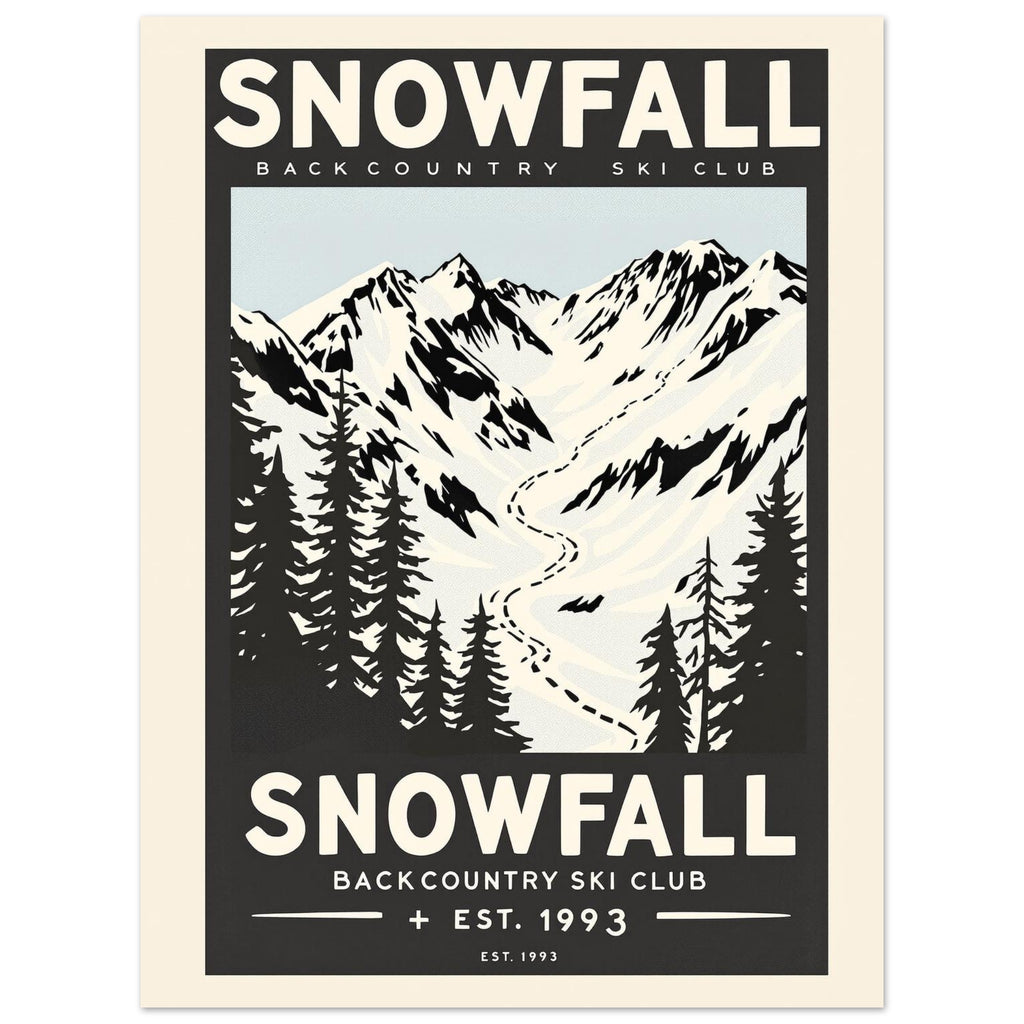 Snowfall Vintage Travel Poster Art Print — detail view | Wild Thread Co