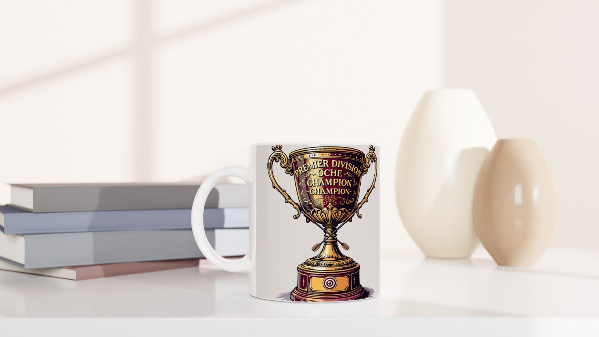 Retro 1970s Darts Trophy Illustration — Mug detail view | Wild Thread Co