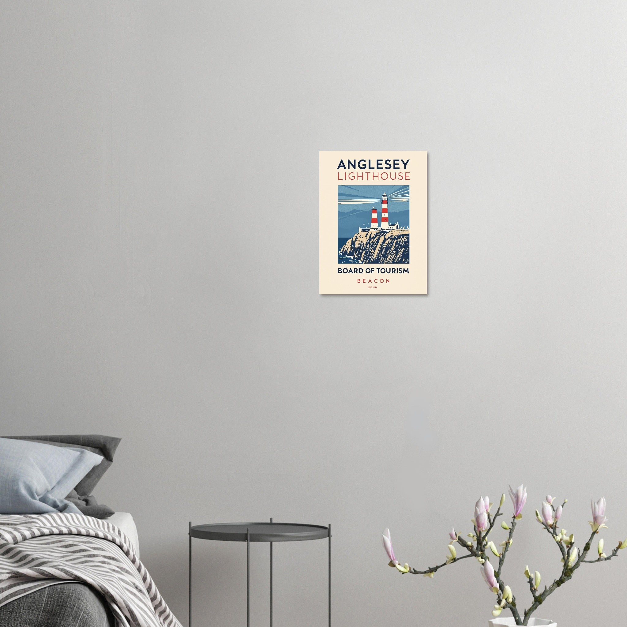 Anglesey Lighthouse Vintage Travel Poster Art Print — detail view | Wild Thread Co