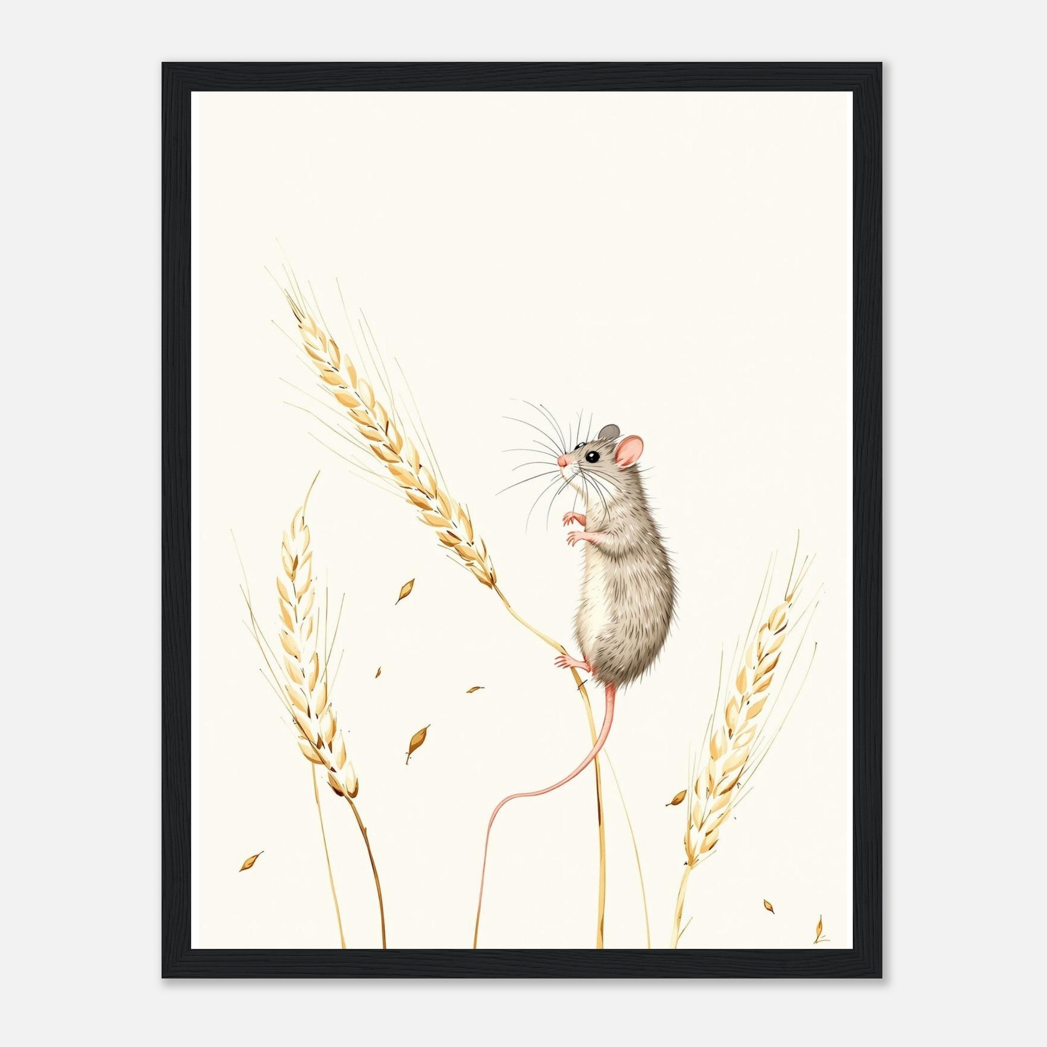 Harvest Mouse Wheat Stem Framed Print Wall Art Ready to Hang UK Framed Art Print — detail view | Wild Thread Co