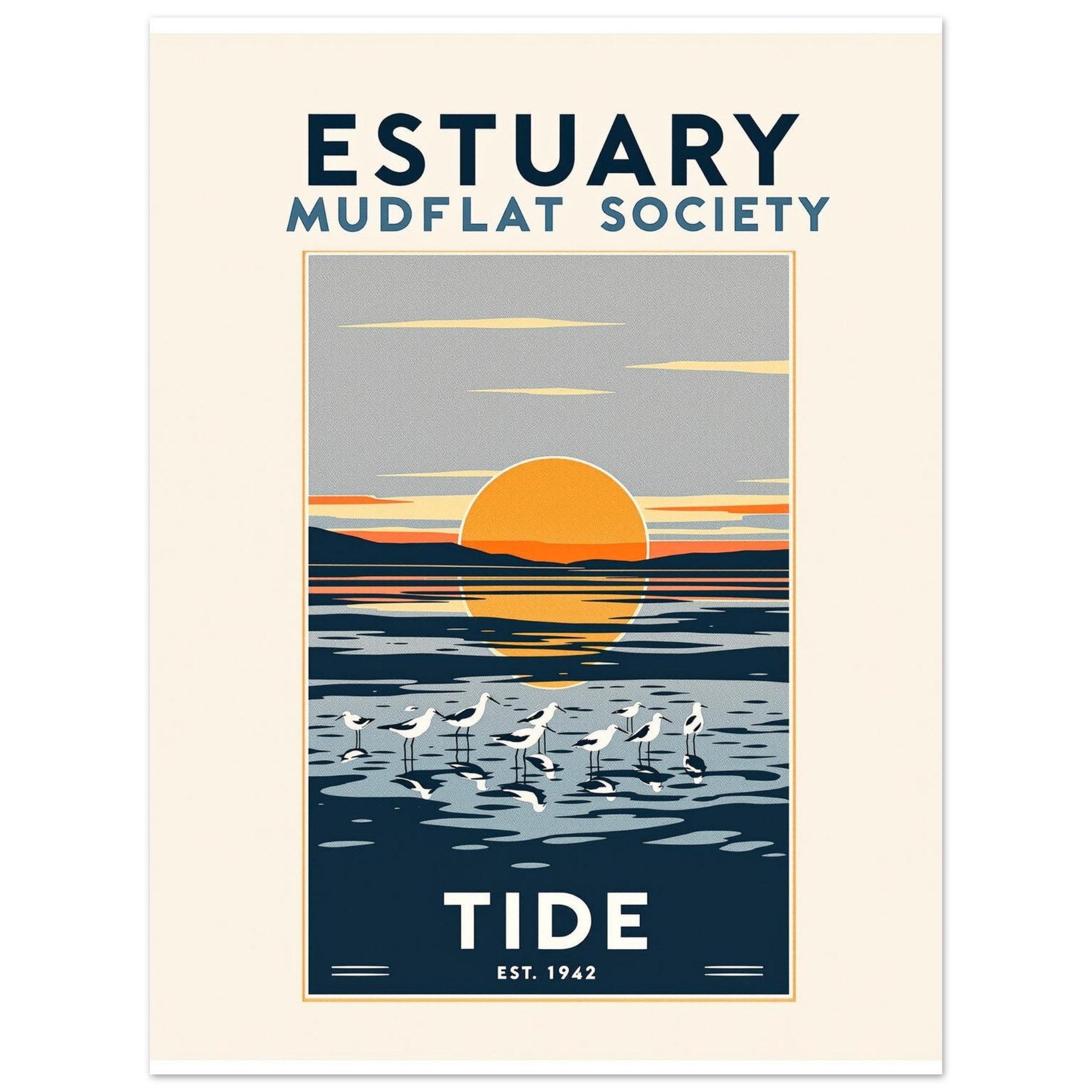 Estuary Vintage Travel Poster Art Print — detail view | Wild Thread Co