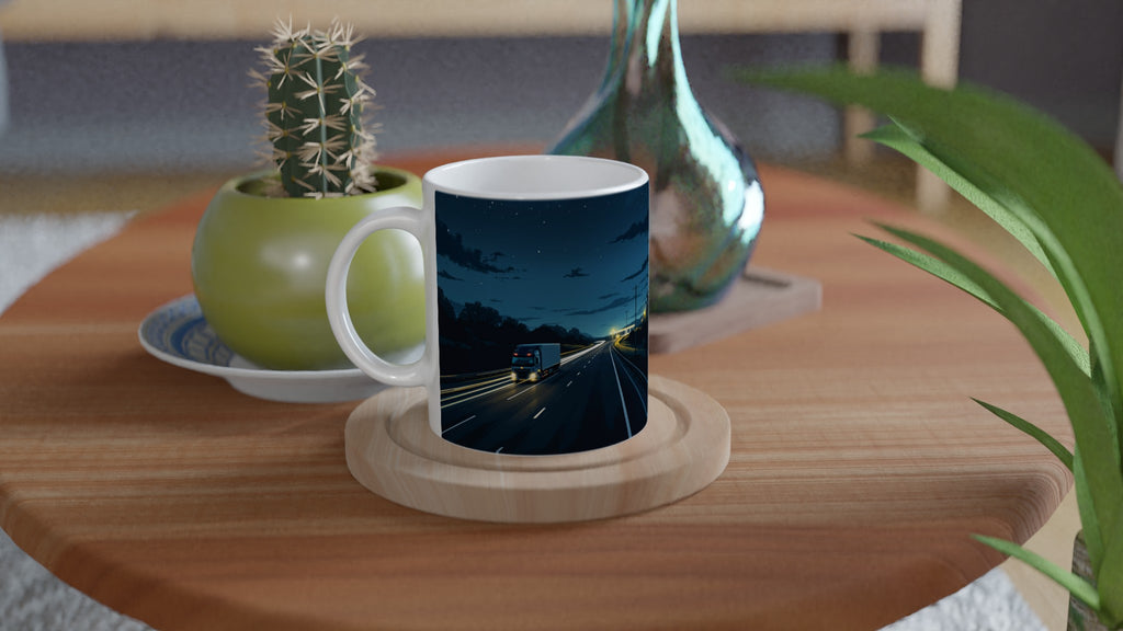 Lorry Driver Night Motorway Mug — detail view | Wild Thread Co