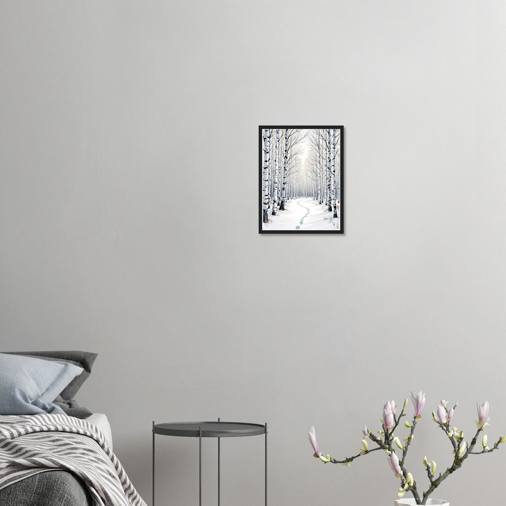 Silver Birch Winter Light Woodland Framed Art Print — detail view | Wild Thread Co