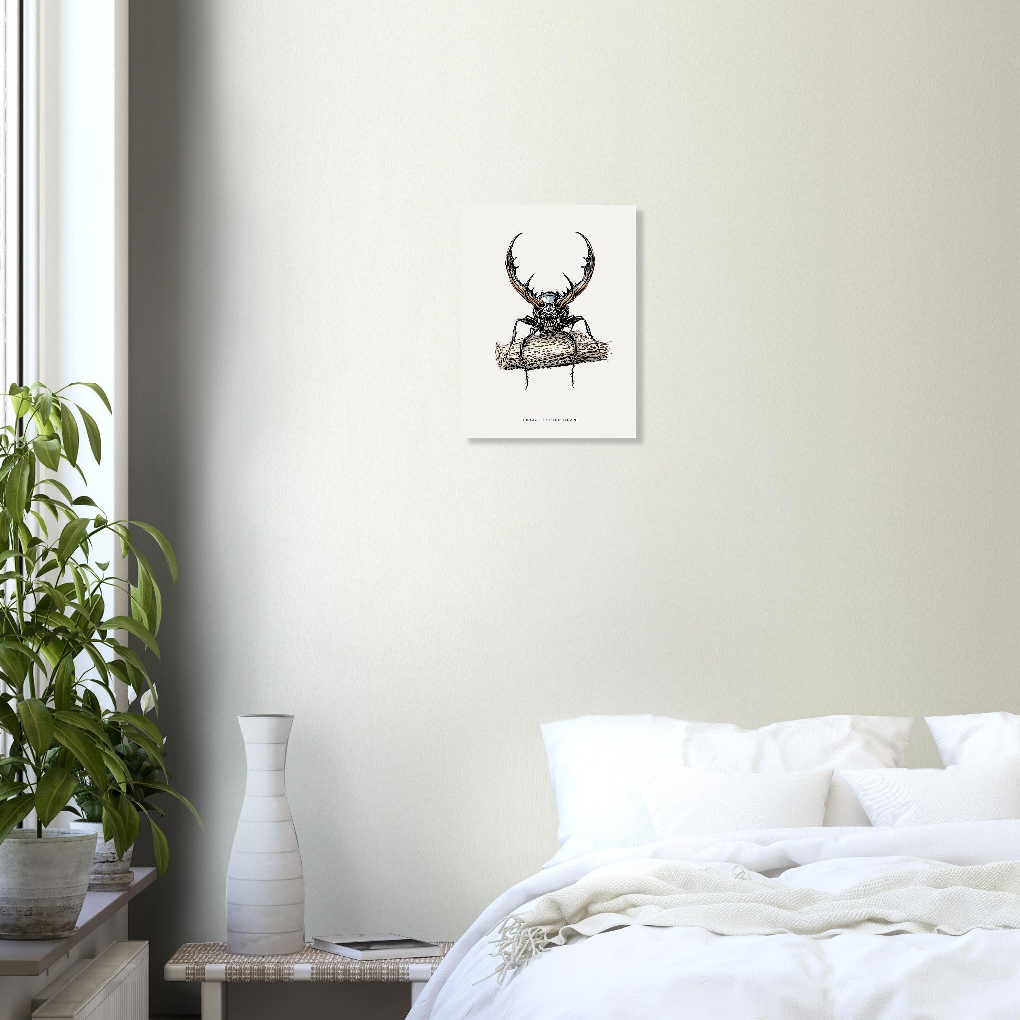 Stag Beetle Oak Log British Insect Art A1 UK Art Print Art Print — detail view | Wild Thread Co