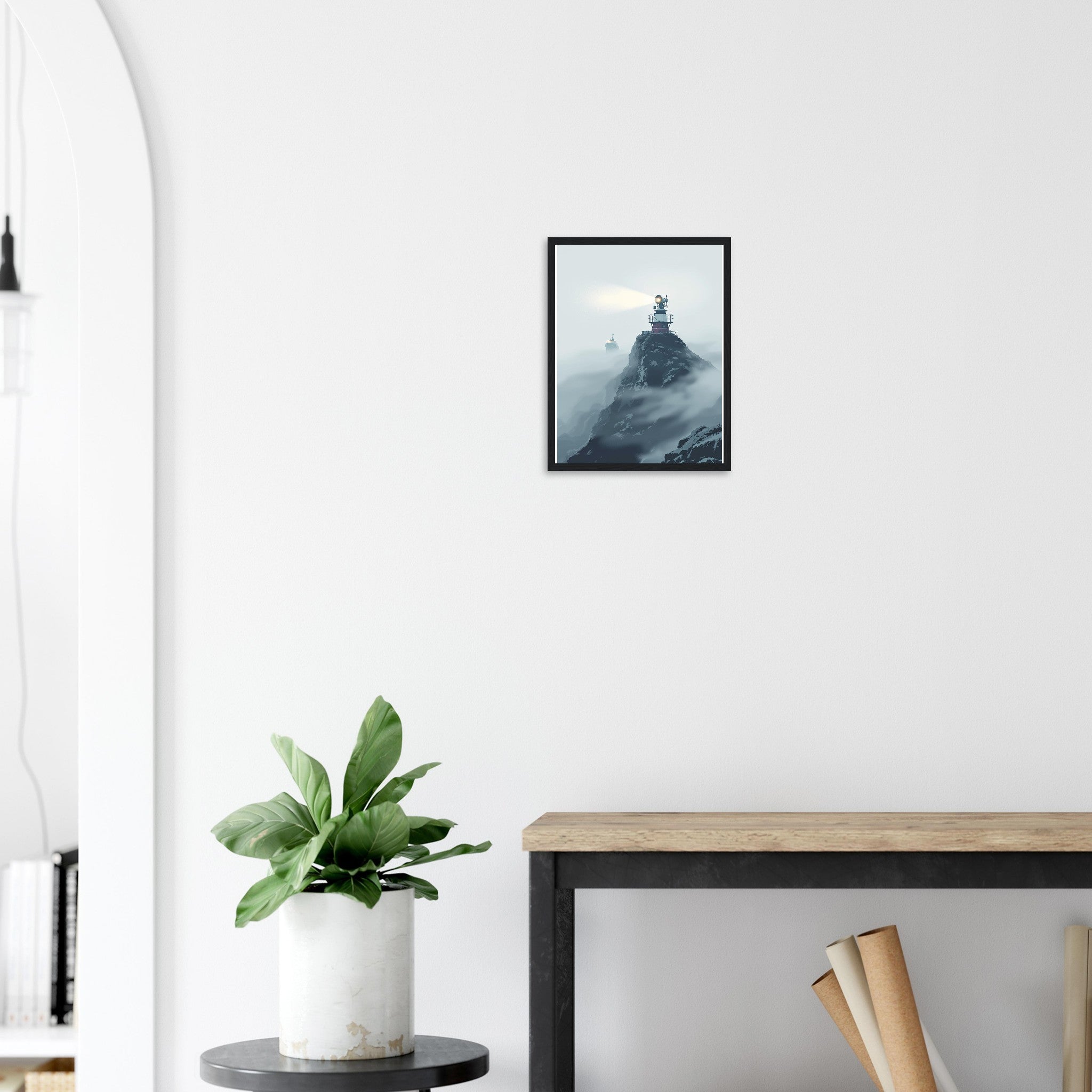 Coastal Fog Horn Headland Ship Framed Art Print — detail view | Wild Thread Co