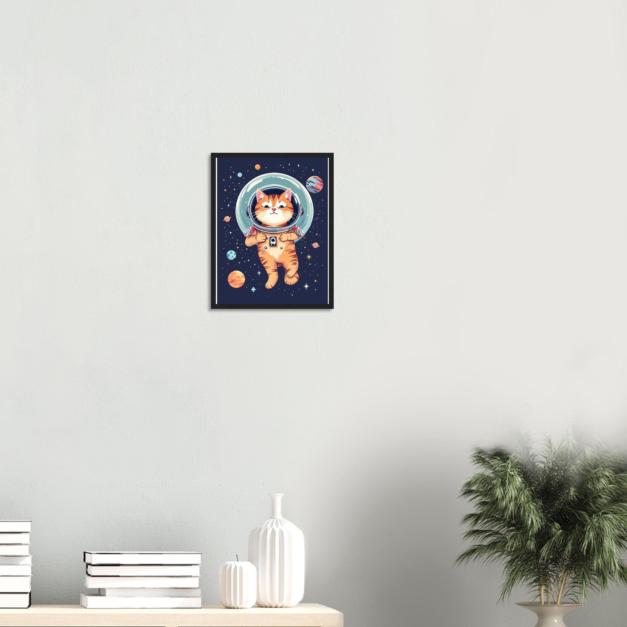 Cat Astronaut Art Framed Print Wall Art Ready to Hang UK — Framed Art Print | Wild Thread Co