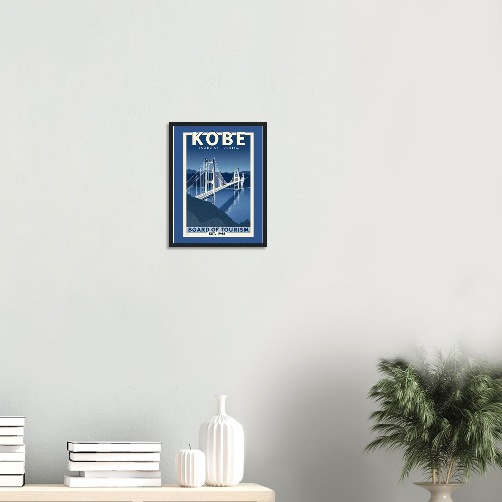 Kobe Vintage Travel Poster Framed Art Print — detail view | Wild Thread Co