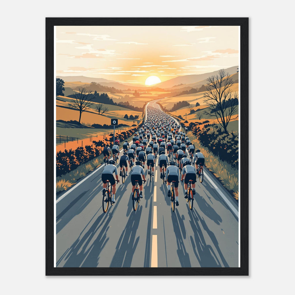 Cycling Sportive Dawn Mass Start Framed Print Wall Art Ready to Hang Framed Art Print — detail view | Wild Thread Co
