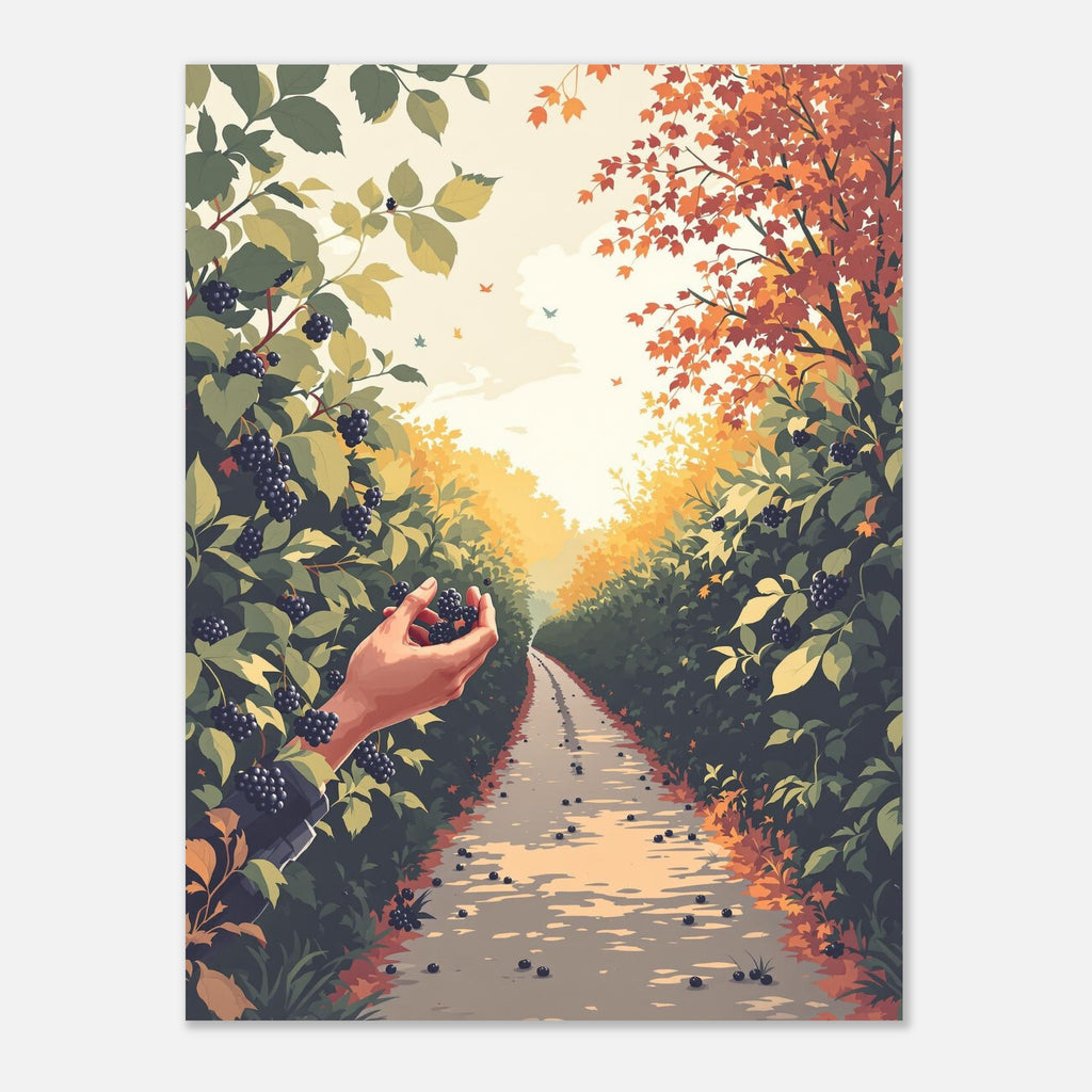 Blackberry Foraging , FREE FOOD Hedgerow Art, Forager Gift A1 UK Art Print Poste Art Print — detail view | Wild Thread Co