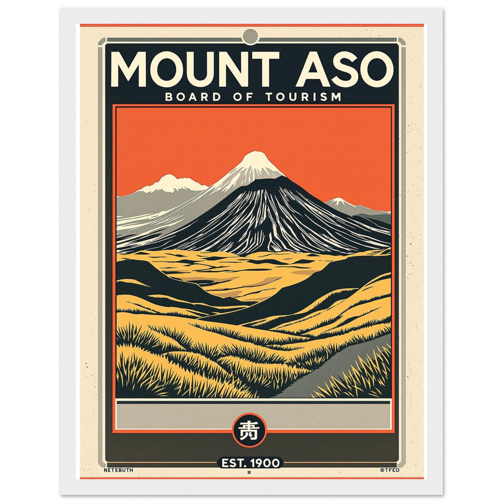 Mount Aso Vintage Travel Poster Framed Art Print — detail view | Wild Thread Co