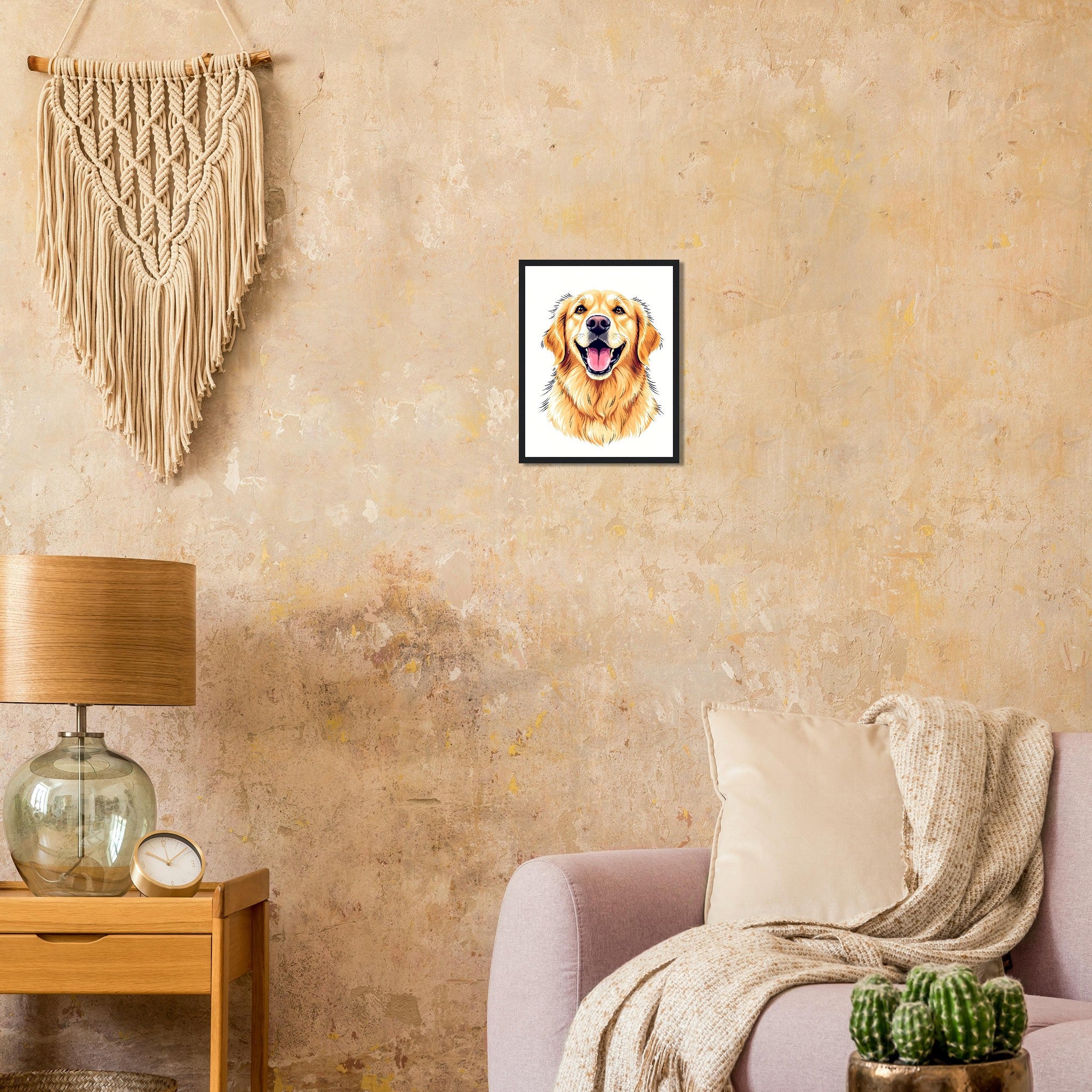 Golden Retriever Smile Art Framed Print Wall Art Ready to Hang UK Framed Art Print — detail view | Wild Thread Co