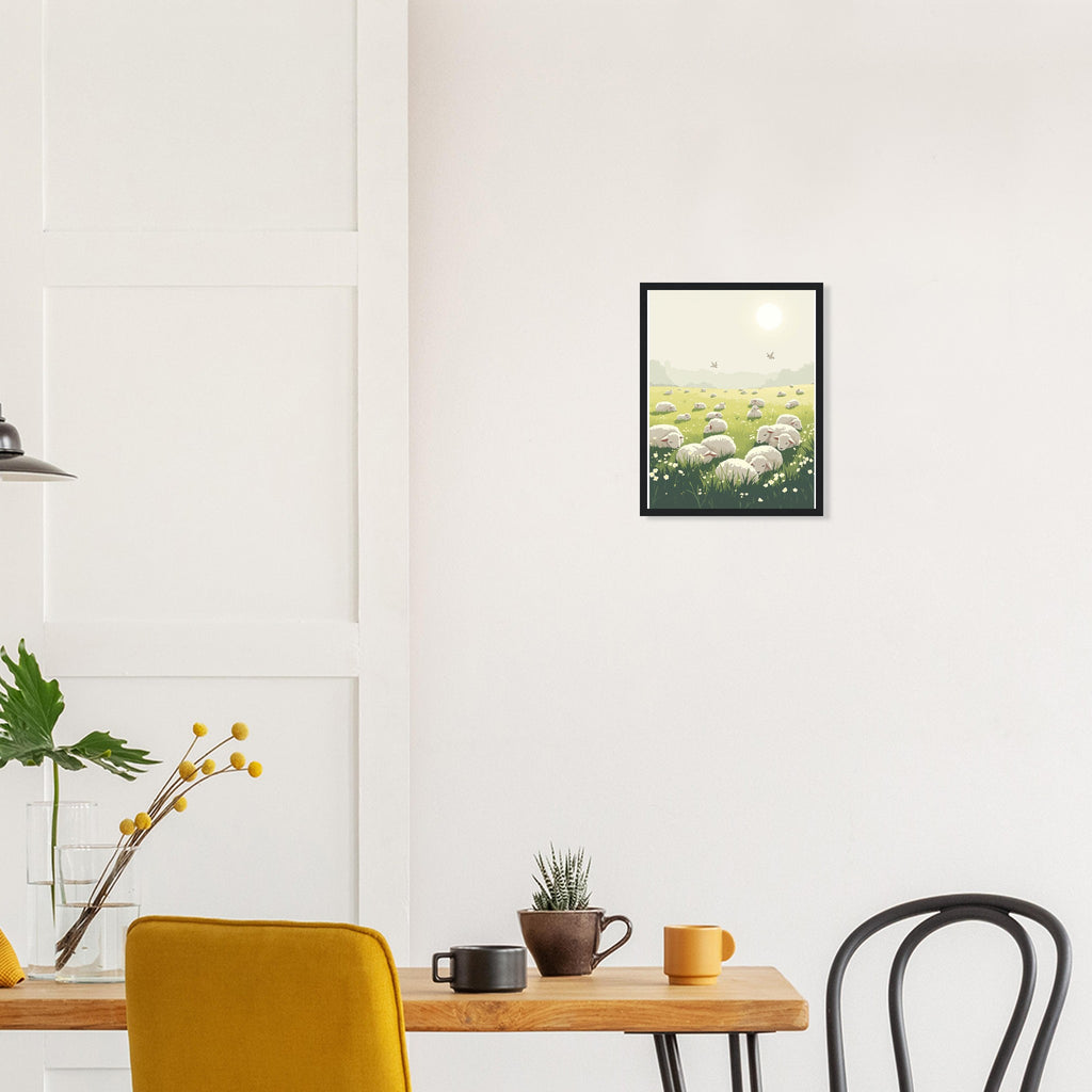 Spring Lambs Field Morning Framed Art Print — detail view | Wild Thread Co