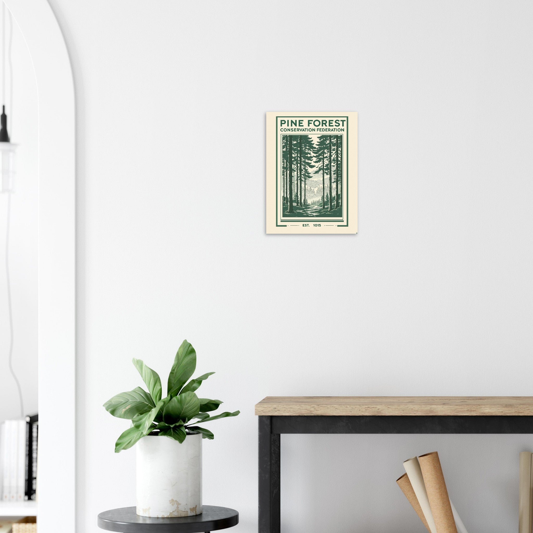 Pine Forest Vintage Travel Poster Art Print — detail view | Wild Thread Co