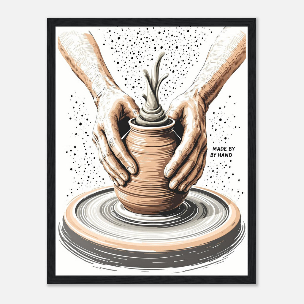 Potter Wheel Clay Hands Framed Print Wall Art Ready to Hang UK Framed Art Print — detail view | Wild Thread Co