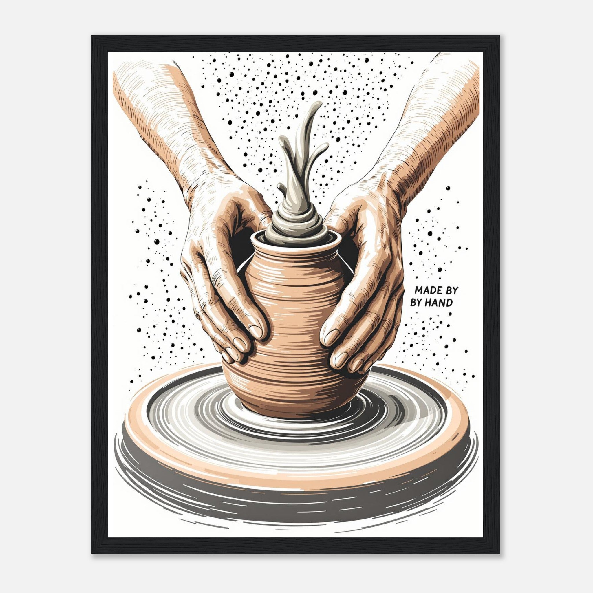 Potter Wheel Clay Hands Framed Print Wall Art Ready to Hang UK Framed Art Print — detail view | Wild Thread Co