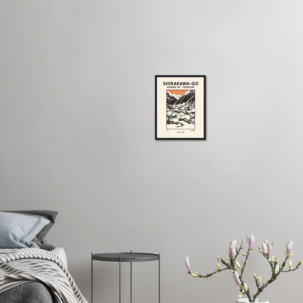 Shirakawa Go Vintage Travel Poster Framed Art Print — detail view | Wild Thread Co