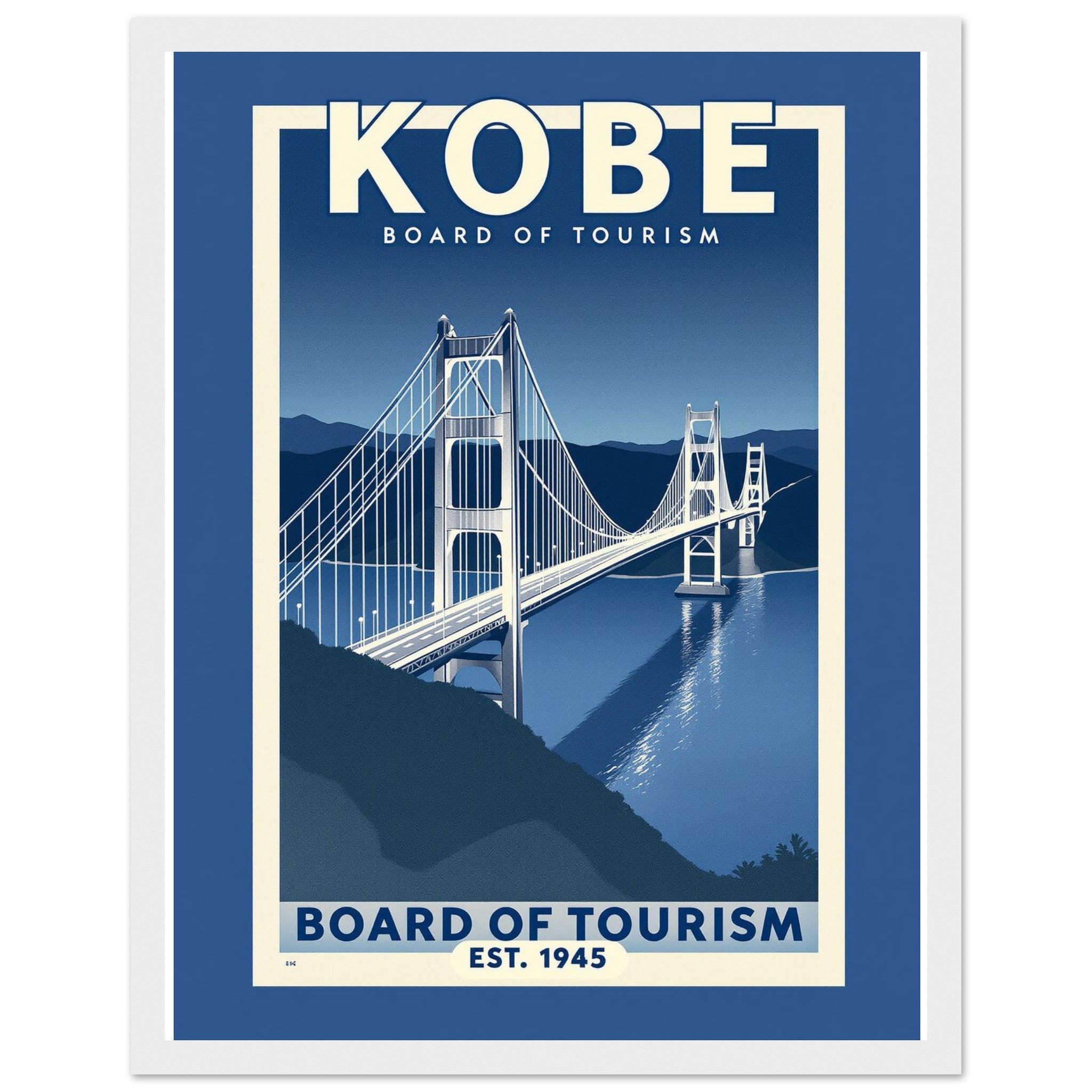 Kobe Vintage Travel Poster Framed Art Print — detail view | Wild Thread Co