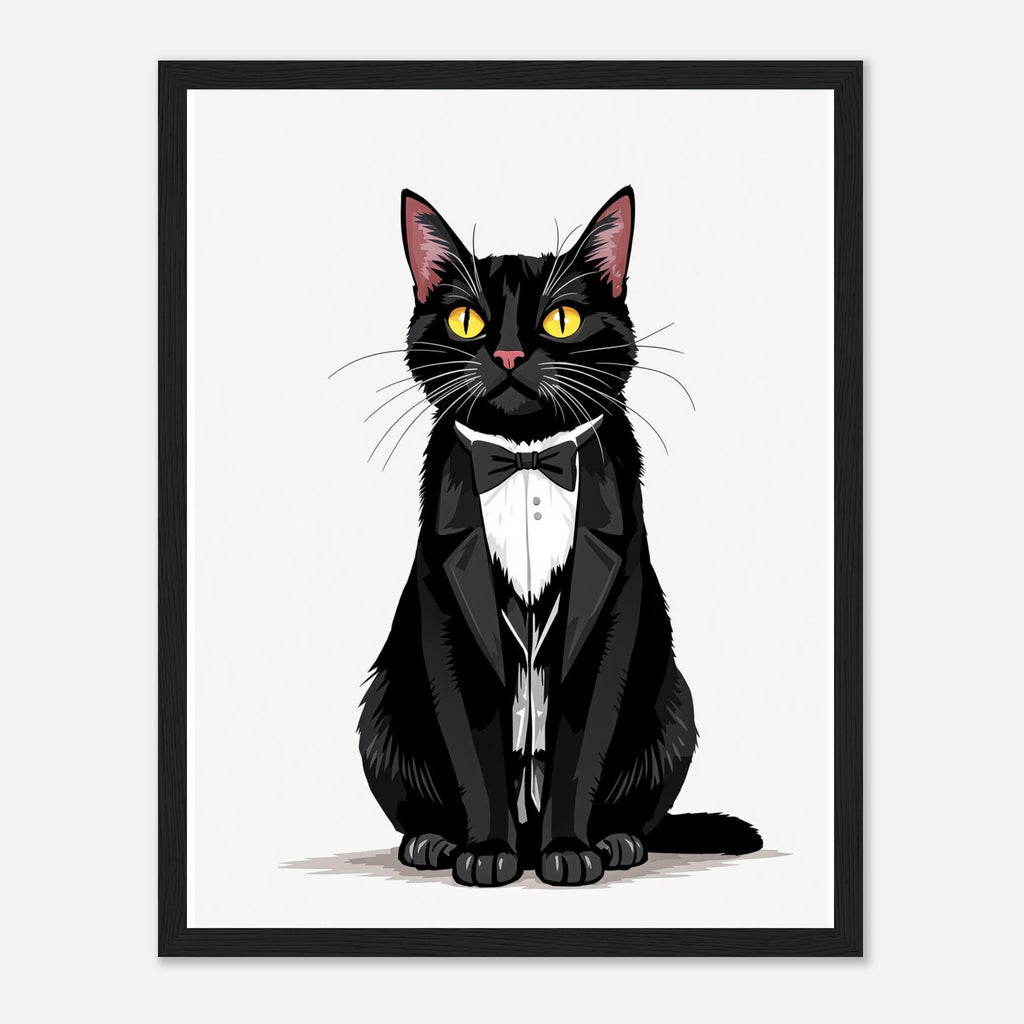 Tuxedo Cat Gentleman Framed Print Wall Art Ready to Hang UK Framed Art Print — detail view | Wild Thread Co
