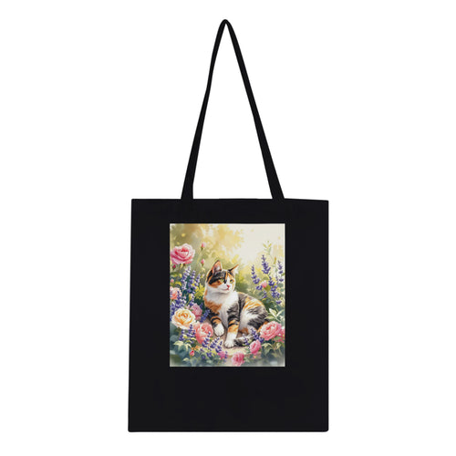 Calico Cat Garden Tote Bag Cotton Shopper UK Tote Bag — detail view | Wild Thread Co