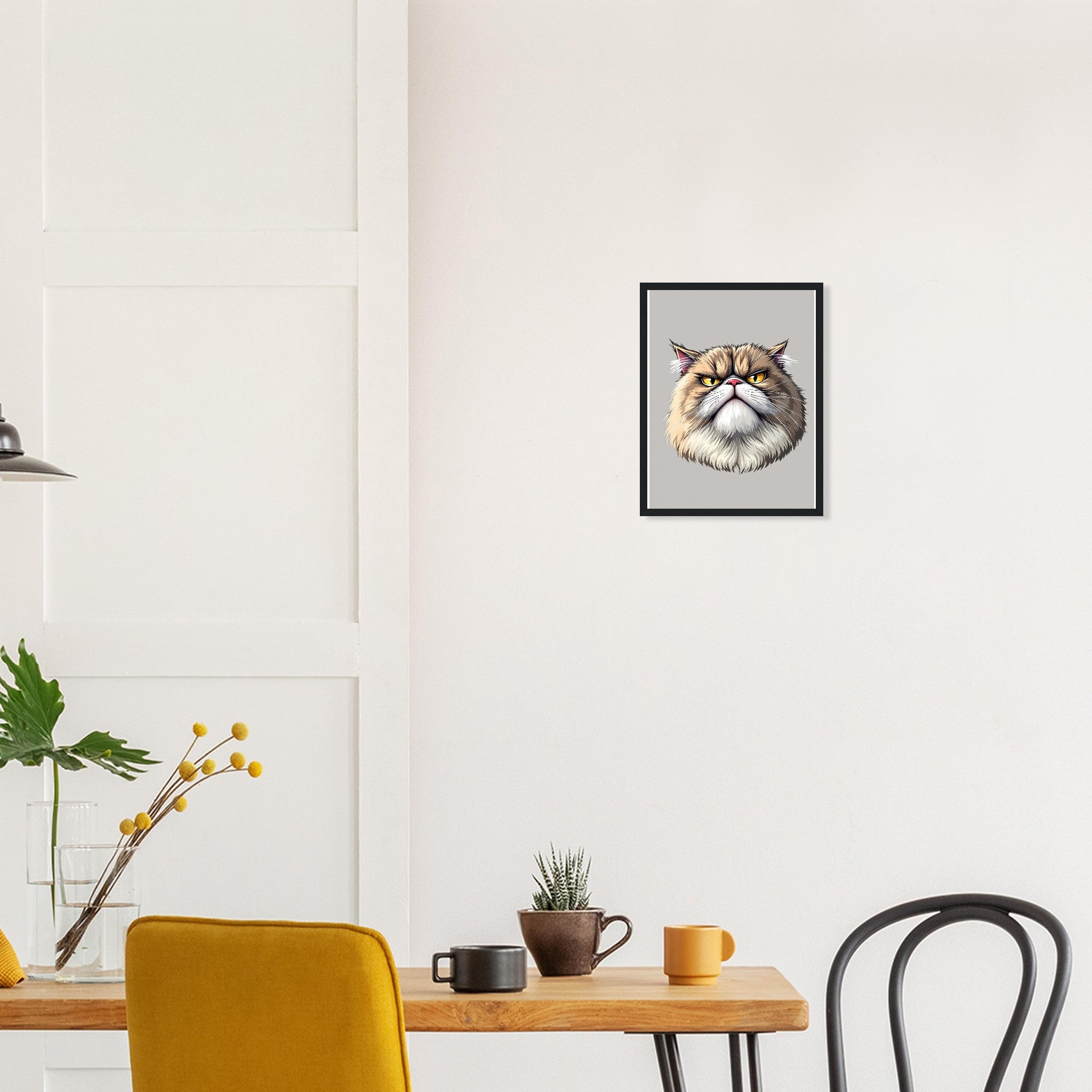 Grumpy Cat Face Framed Print Wall Art Ready to Hang UK Framed Art Print — detail view | Wild Thread Co