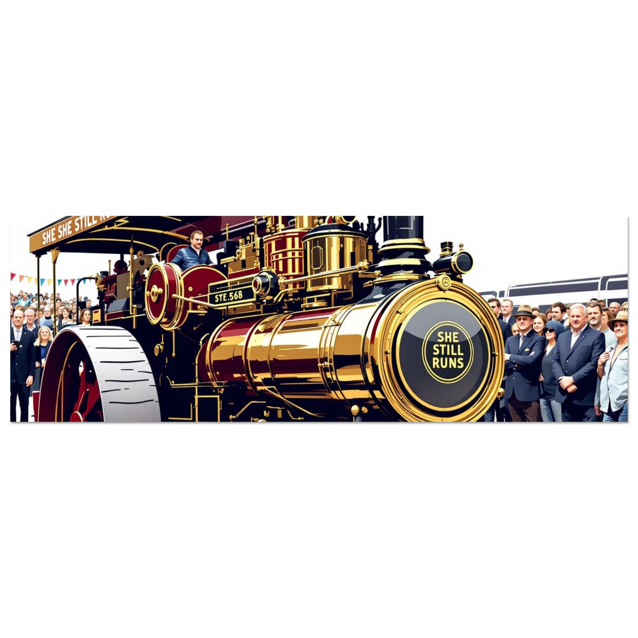Steam Traction Engine Rally Print Material — detail view | Wild Thread Co
