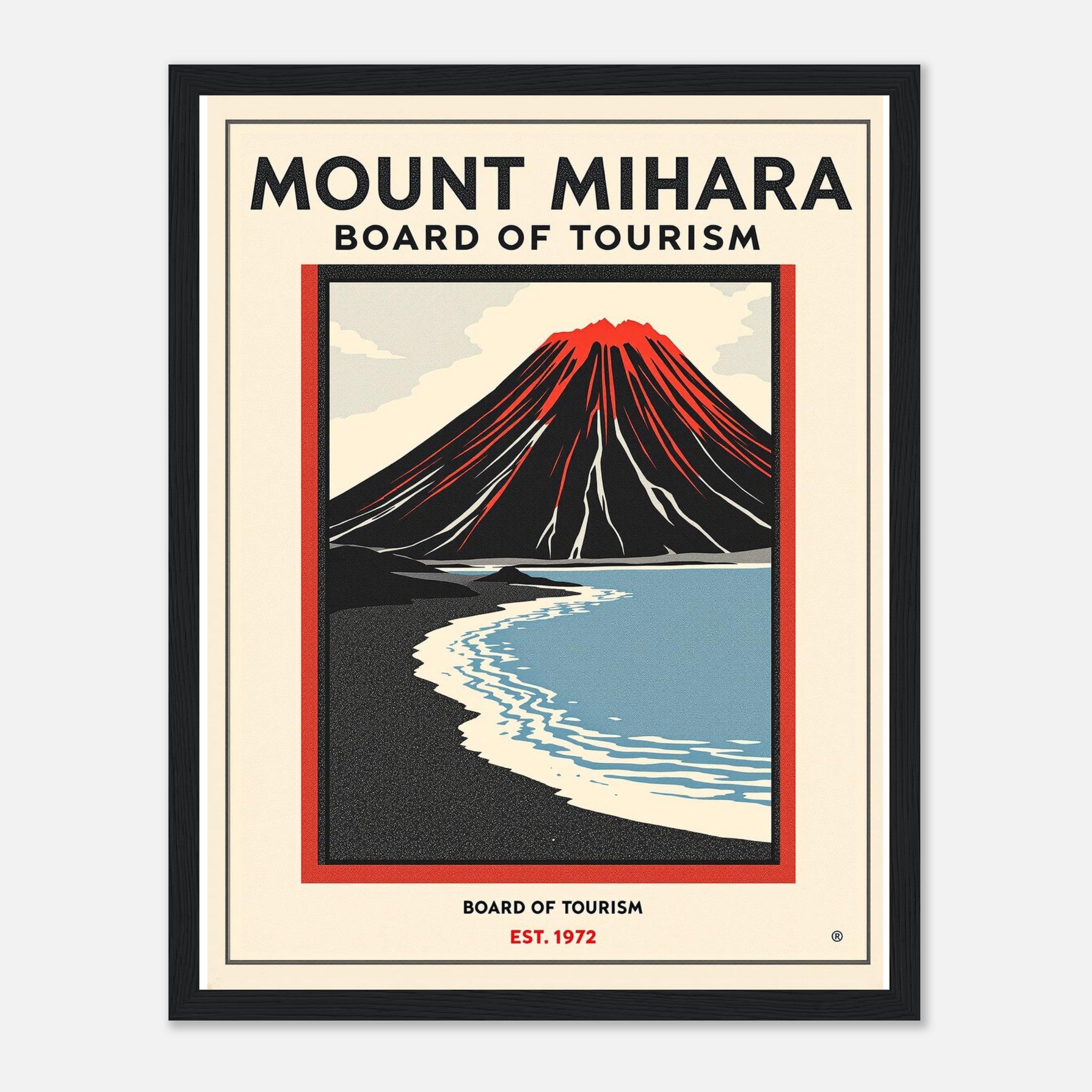 Mount Mihara Vintage Travel Poster Framed Art Print — detail view | Wild Thread Co