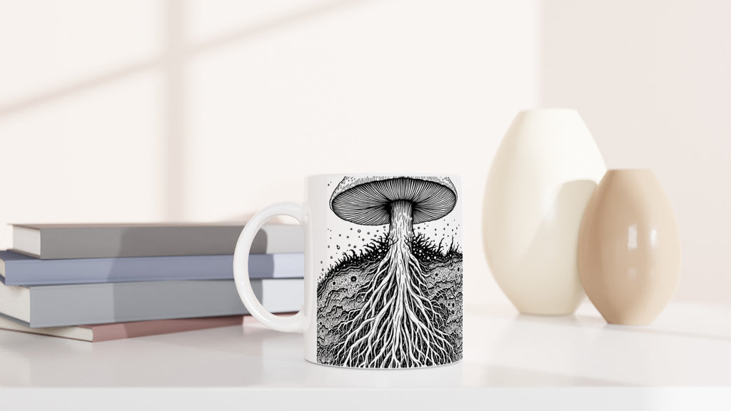 Dark Academia Mushroom Mycelium Mug — detail view | Wild Thread Co