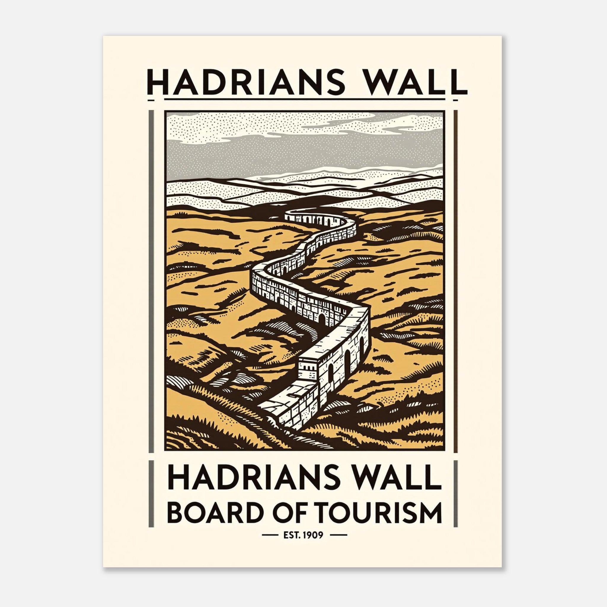 Hadrians Wall Vintage Travel Poster Art Print — detail view | Wild Thread Co