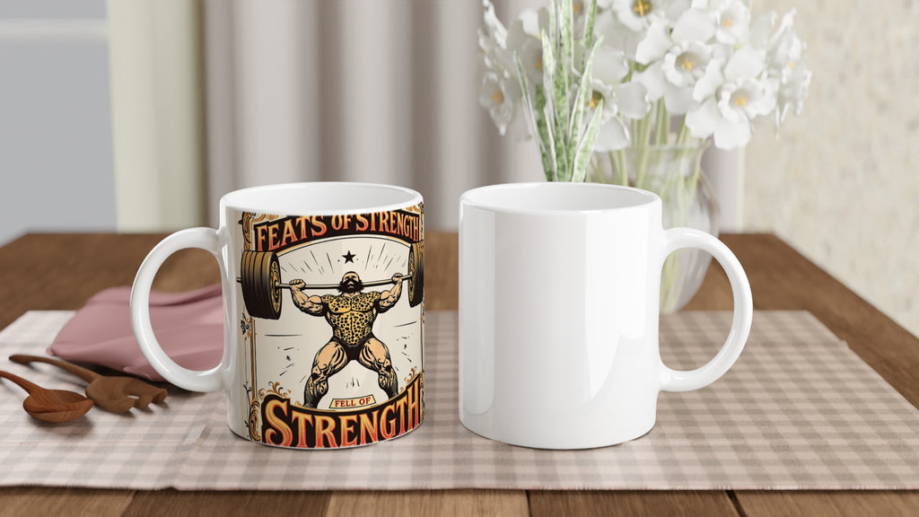 Retro Weightlifting Strongman Mug — detail view | Wild Thread Co