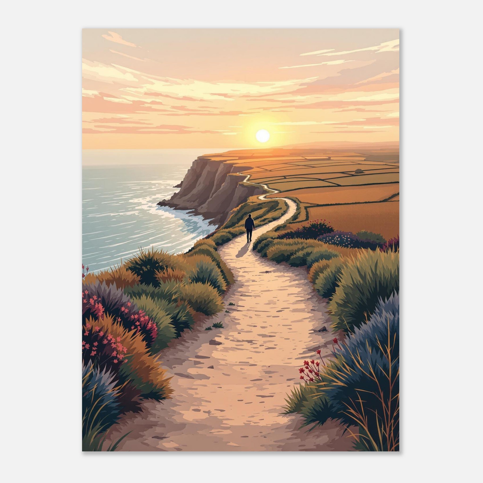 Coastal Path Dawn Walker Art Art Print Poster Wall Art UK — Art Print | Wild Thread Co