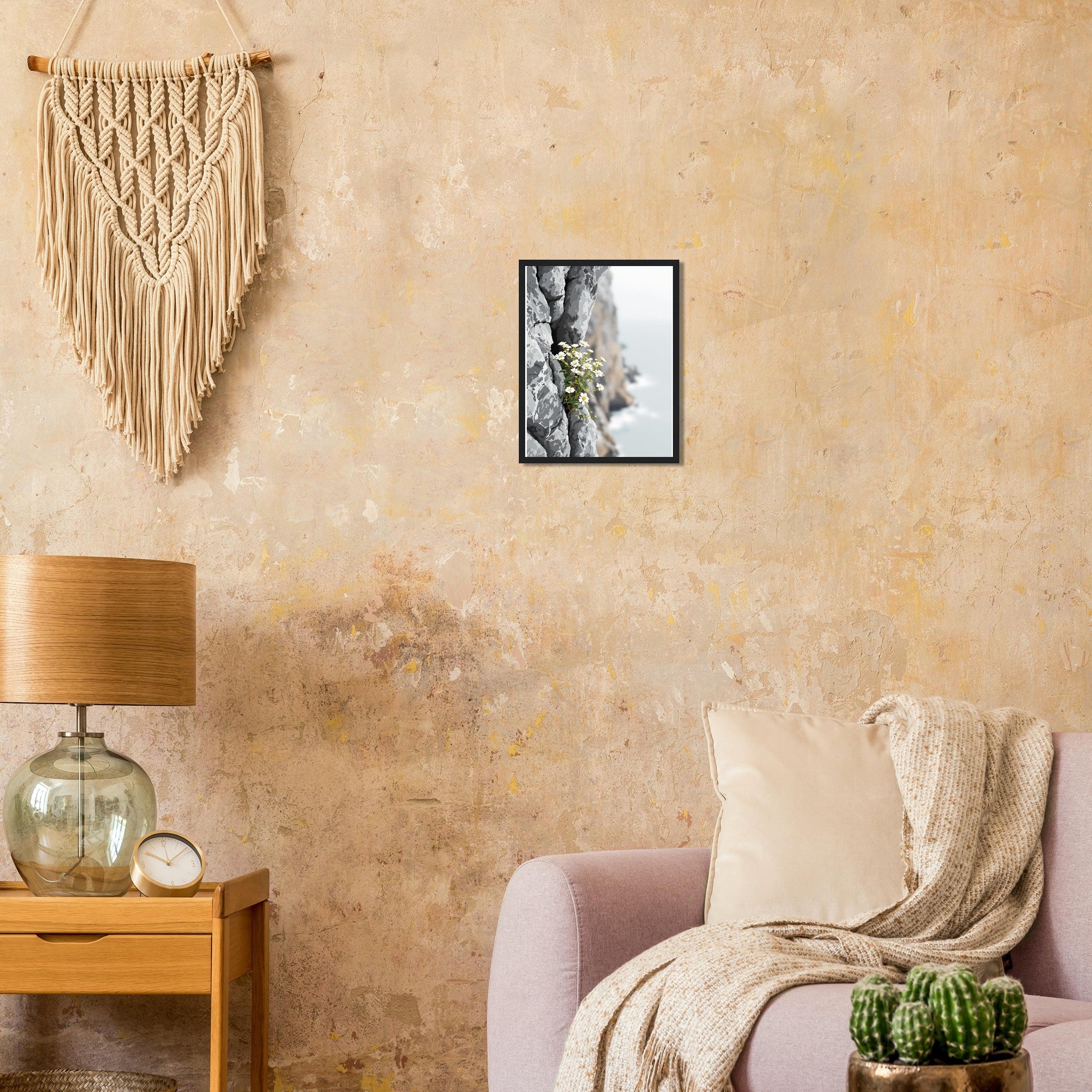 Sea Campion Cliff Crack Granite Framed Art Print — detail view | Wild Thread Co