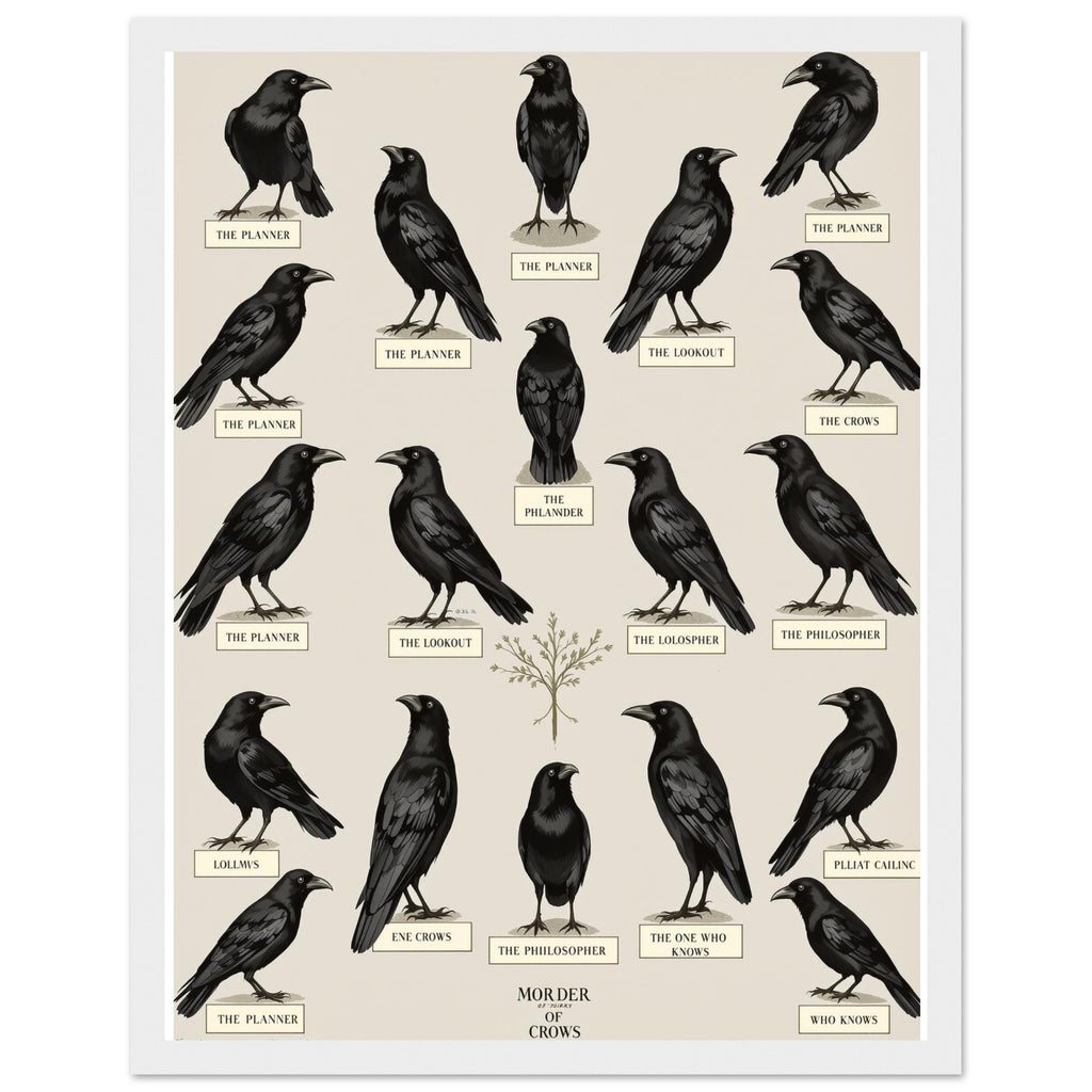Murder Of Crows Natural History Plate Framed Print Wall Art Ready to Hang UK Framed Art Print — detail view | Wild Thread Co
