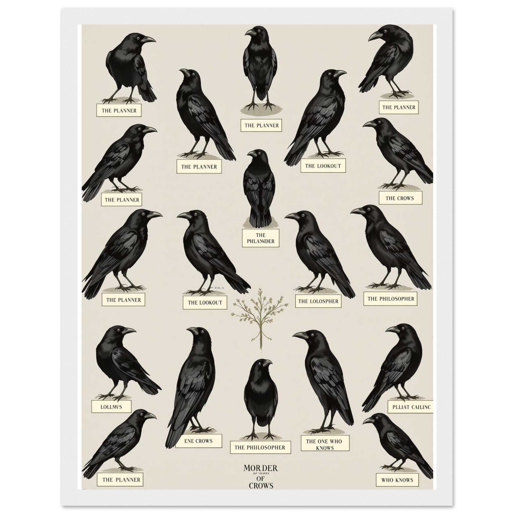Murder Of Crows Natural History Plate Framed Print Wall Art Ready to Hang UK Framed Art Print — detail view | Wild Thread Co