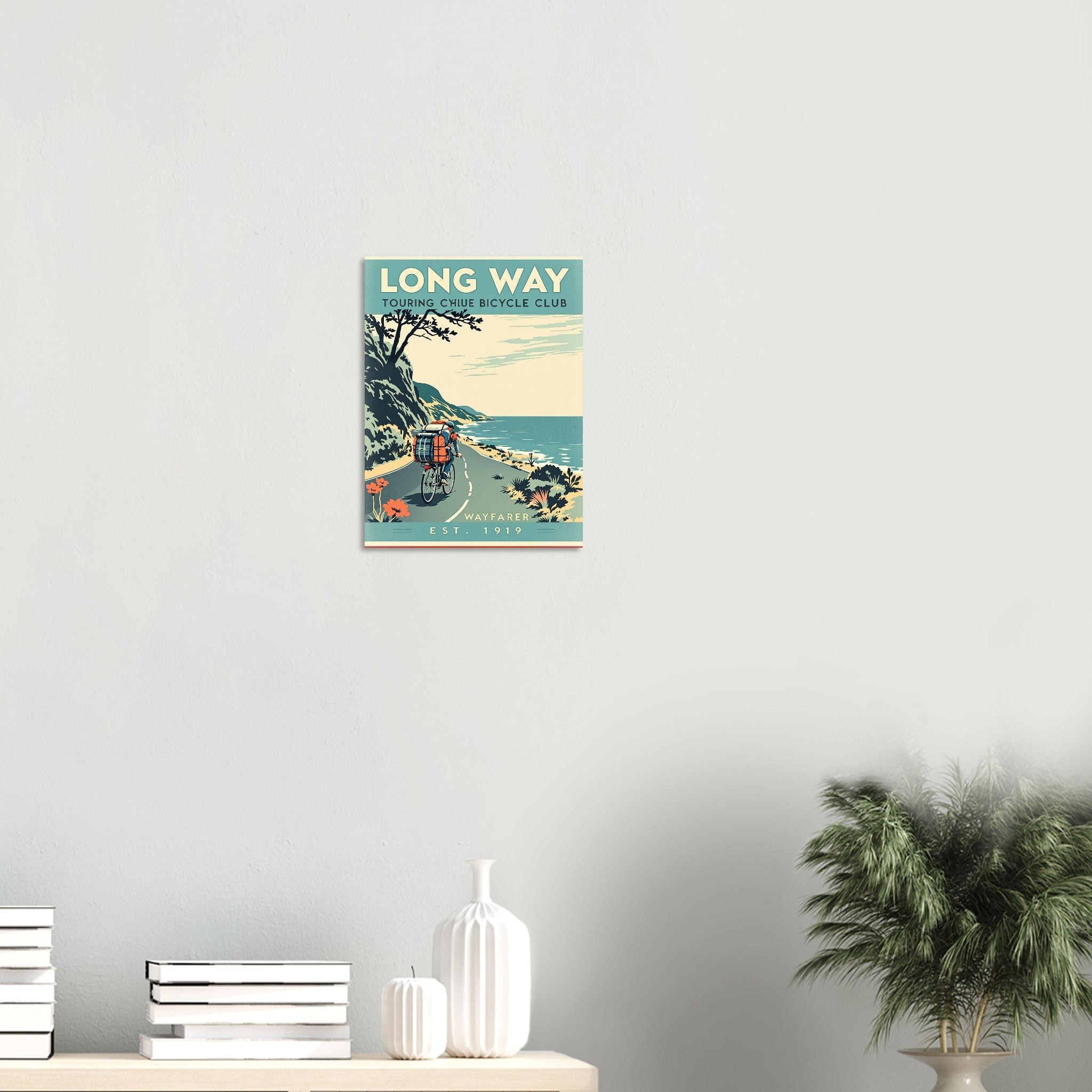 Long Way Vintage Travel Poster Art Print — detail view | Wild Thread Co