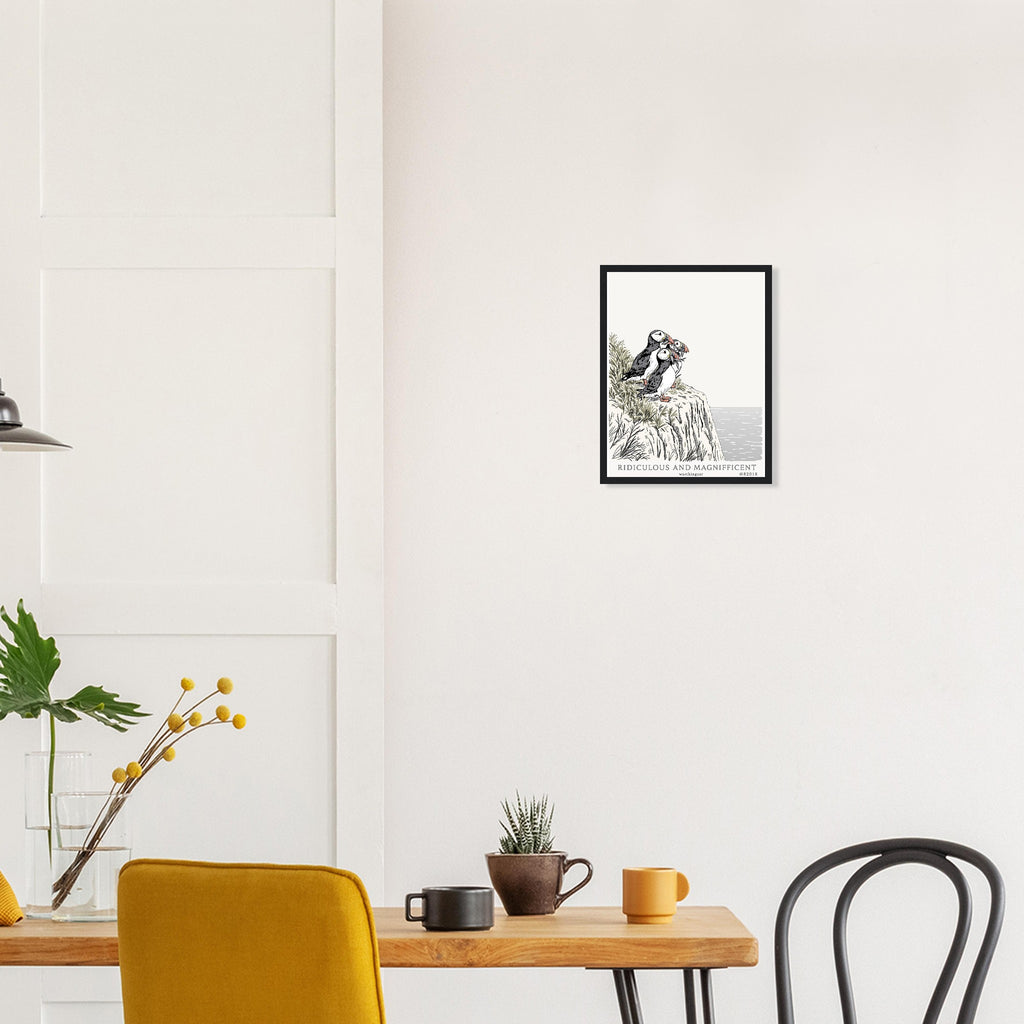Puffin Colony Framed Art Print — detail view | Wild Thread Co
